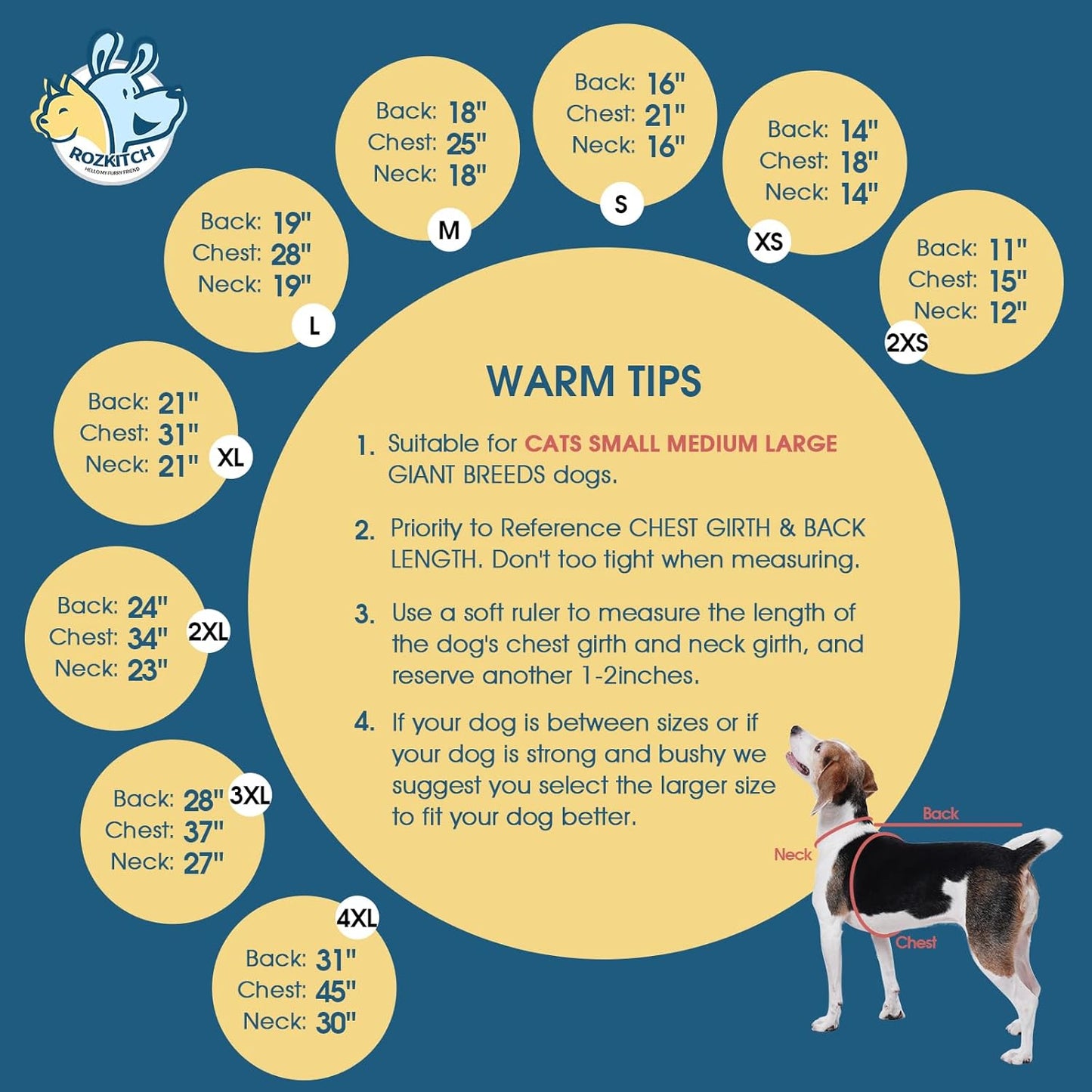 ROZKITCH Dog Jumpsuit for Large Dogs, Pet Windproof Warm Cold Weather Jacket Vest Cozy Jumpsuit Apparel Outfit Clothes for Small Medium Large Dog Walking Hiking Sleep Grey L