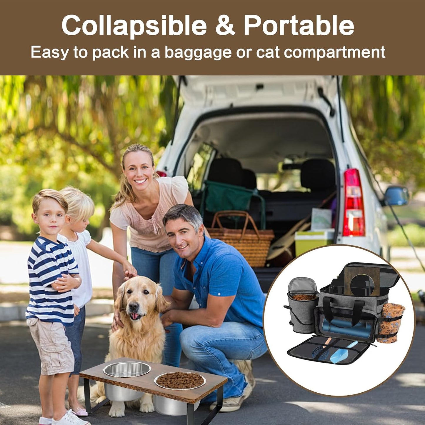 Elevated Dog Bowls for Small Medium Wood Dogs Raised Bowl Stand with 2 Stainless Steel Deep Dog Food and Water Bowls, Anti Vomit, Non-Slip Feeding Dishes(Tilted,3 inches in Height, 40oz