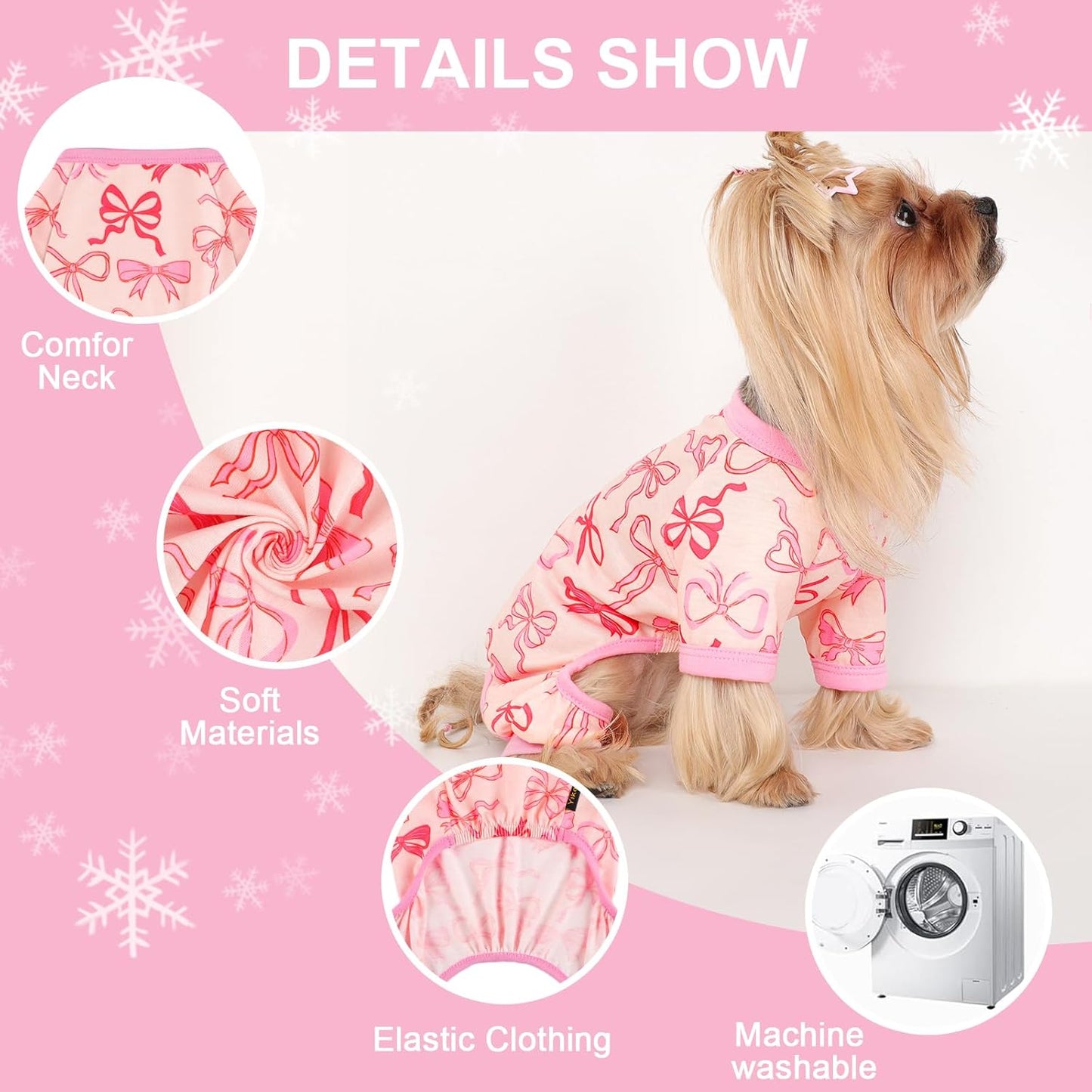 Dog Pajamas Small Sized Dogs Stretchable Summer Dog Clothes Pjs 4 Legs Girl Boy Cute Soft Puppy Outfits Doggie Cat Jammies Jumpsuit Sleeper for Pet (Bow Tie, X-Small)