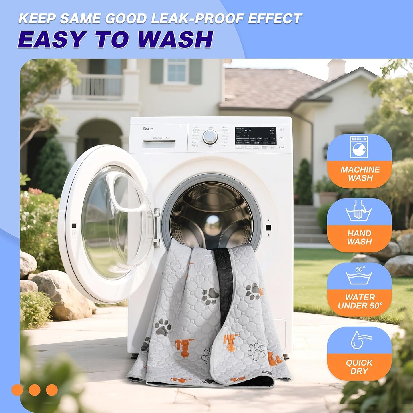 Washable Pee Pads for Dogs, 2 Pack Absorbent Reusable Training Dog Pads Pet Puppy Pads, Non-Slip Potty Pads for Whelping, Playpen, Crate, Bed, Orange, 32"x52"