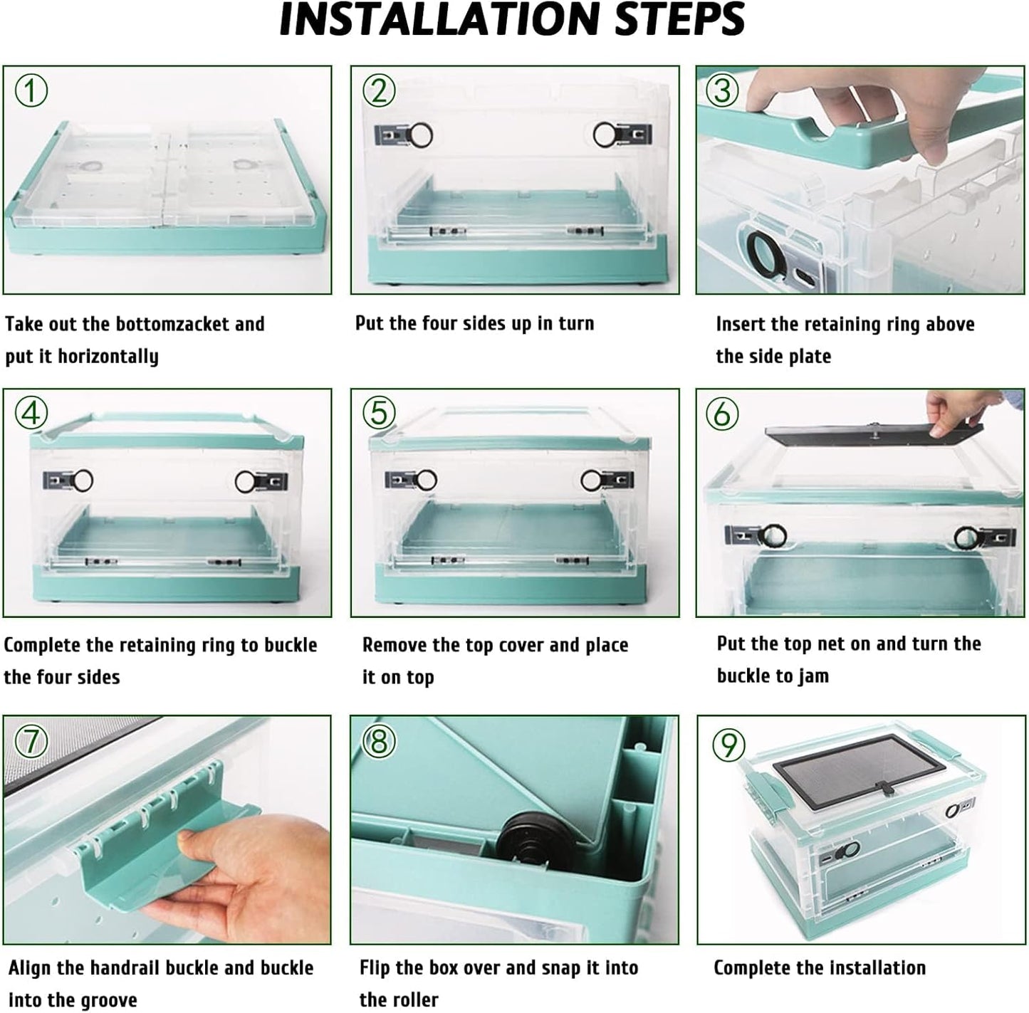 Hamiledyi Collapsible Gecko Tank Starter Kits, Reptile Travel Carrier 15.6" x 11.6" x 9.4" Small Portable Habitat Cages for Leopard Gecko, Bearded Dragon, Snake, Tortoise(Blue)