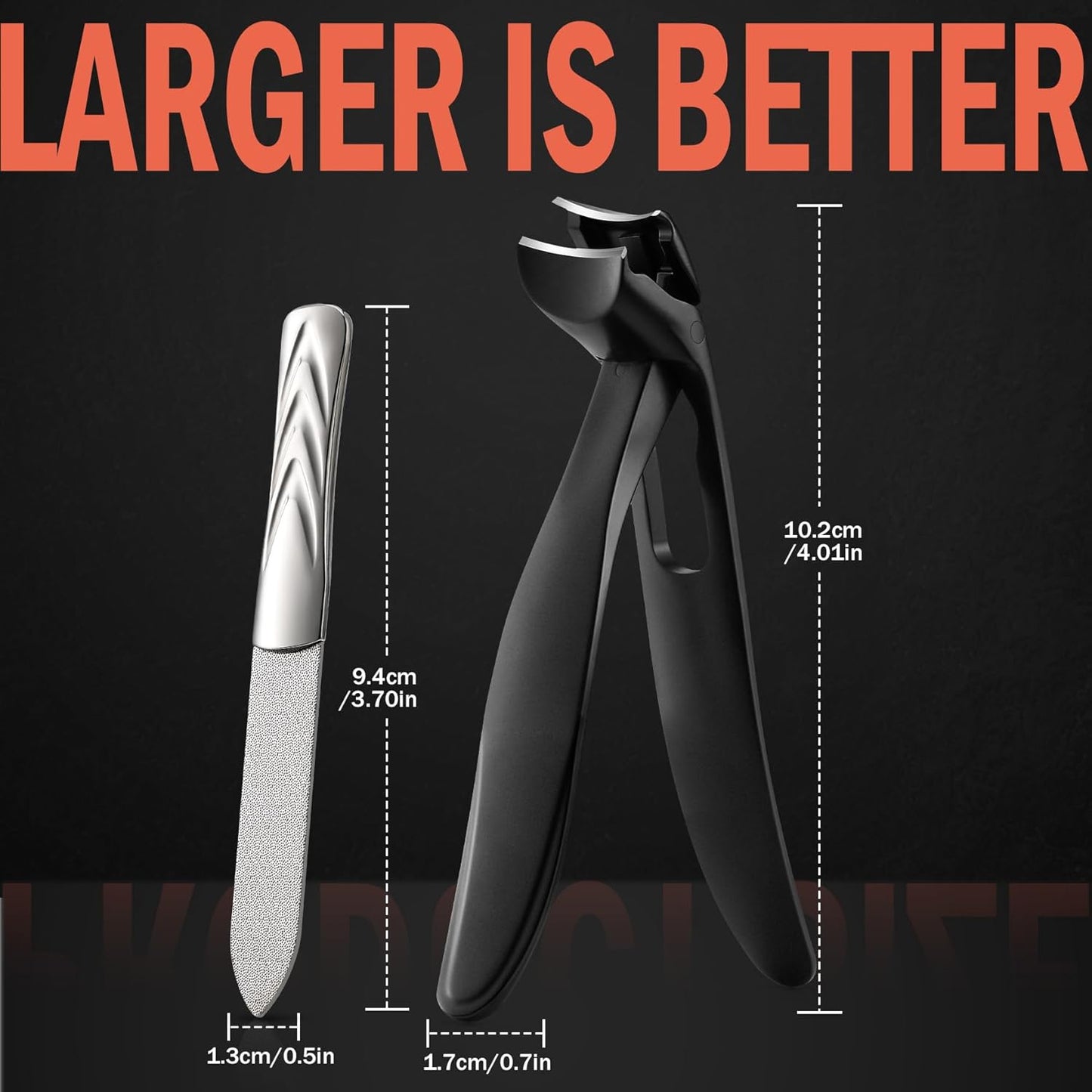 BEZOX Ergonomic Angled Head Senior Toenail Clipper for Thick and Ingrown Nails - Large Finger Nail Clippers Adult with Metal Nail File, Premium Nail Cutter Trimmer for Men and Women - Black