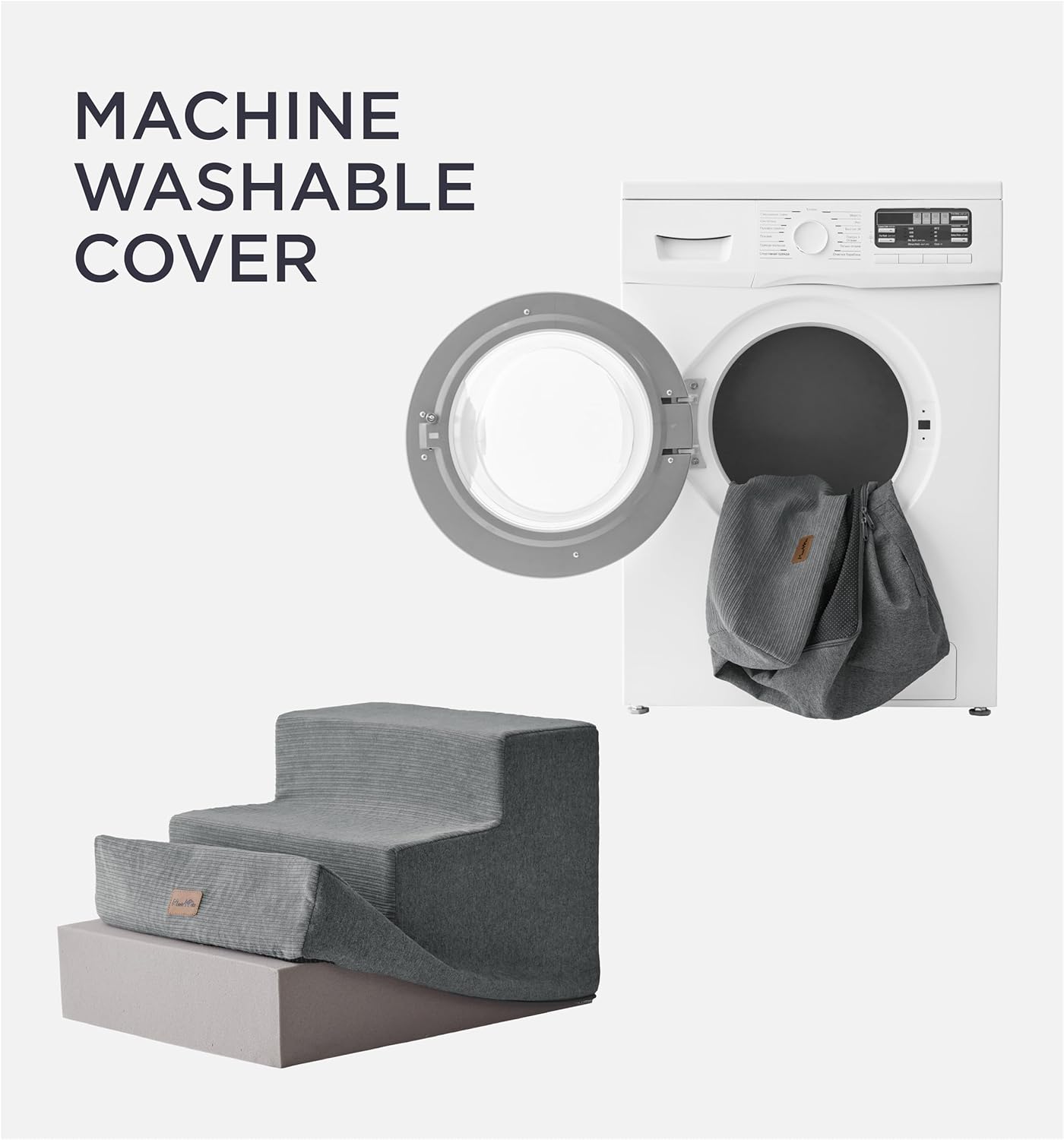 Made4Pets Dog Stairs for Small Dogs, Extra Wide Dog Steps for Bed Couch Sofa and Chair, 35D Foam Pet Steps for Small Dogs and Cats, Non-Slip Bottom Pet Stairs, Grey, 3 Steps