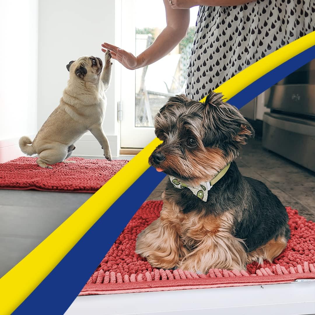 Muddy Mat® Shown on TV – Super Absorbent Microfiber Dog Door Mat for Muddy Paws, Non-Slip Washable Pet Rug, Quick Dry Chenille Entryway Carpet, Machine Washable Indoor Outdoor mat, Red 35"x24"