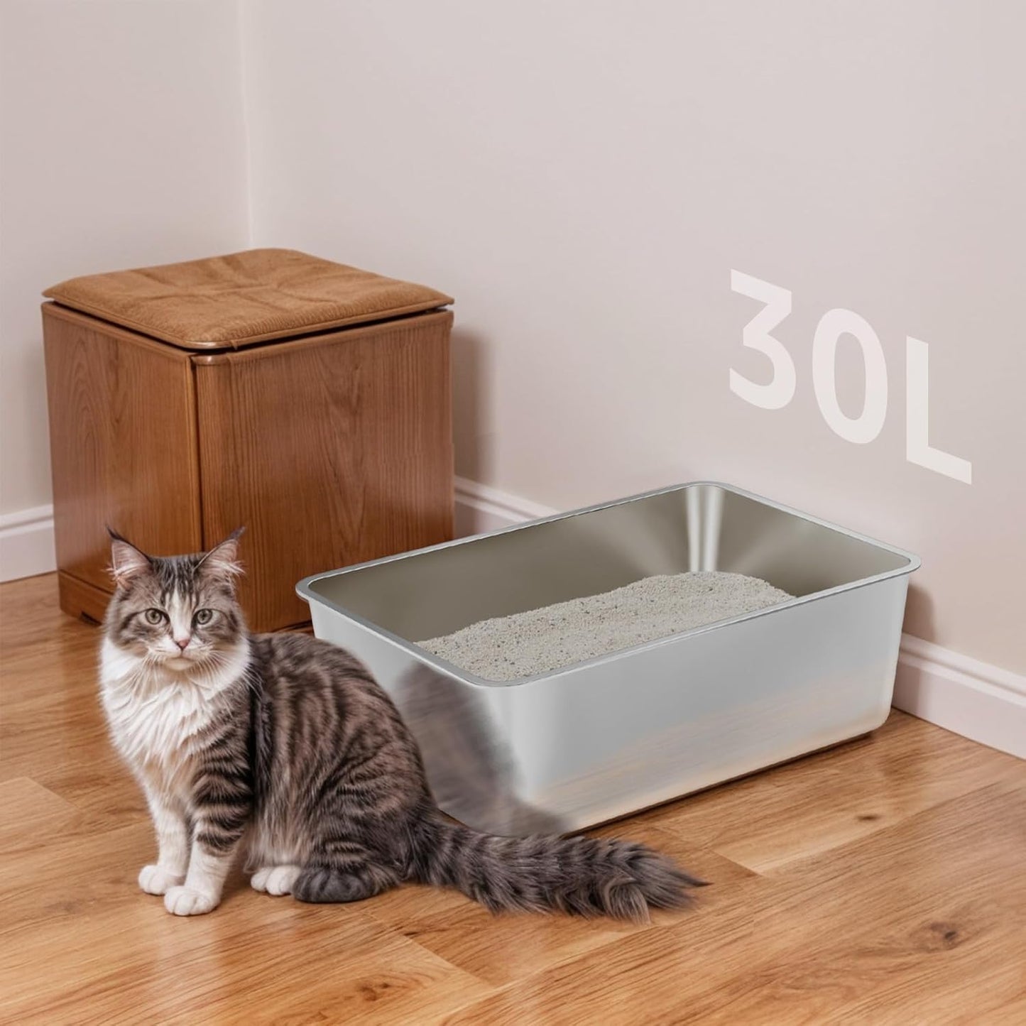 Stainless Steel Litter Box,XXL Metal Cat Litter Box for Big Cats 8IN Deep, Cat LitterBox High Sided Pet Toilet Easy to Clean,Cats Litter Pan for Adult Cats,Non Stick, No Smell