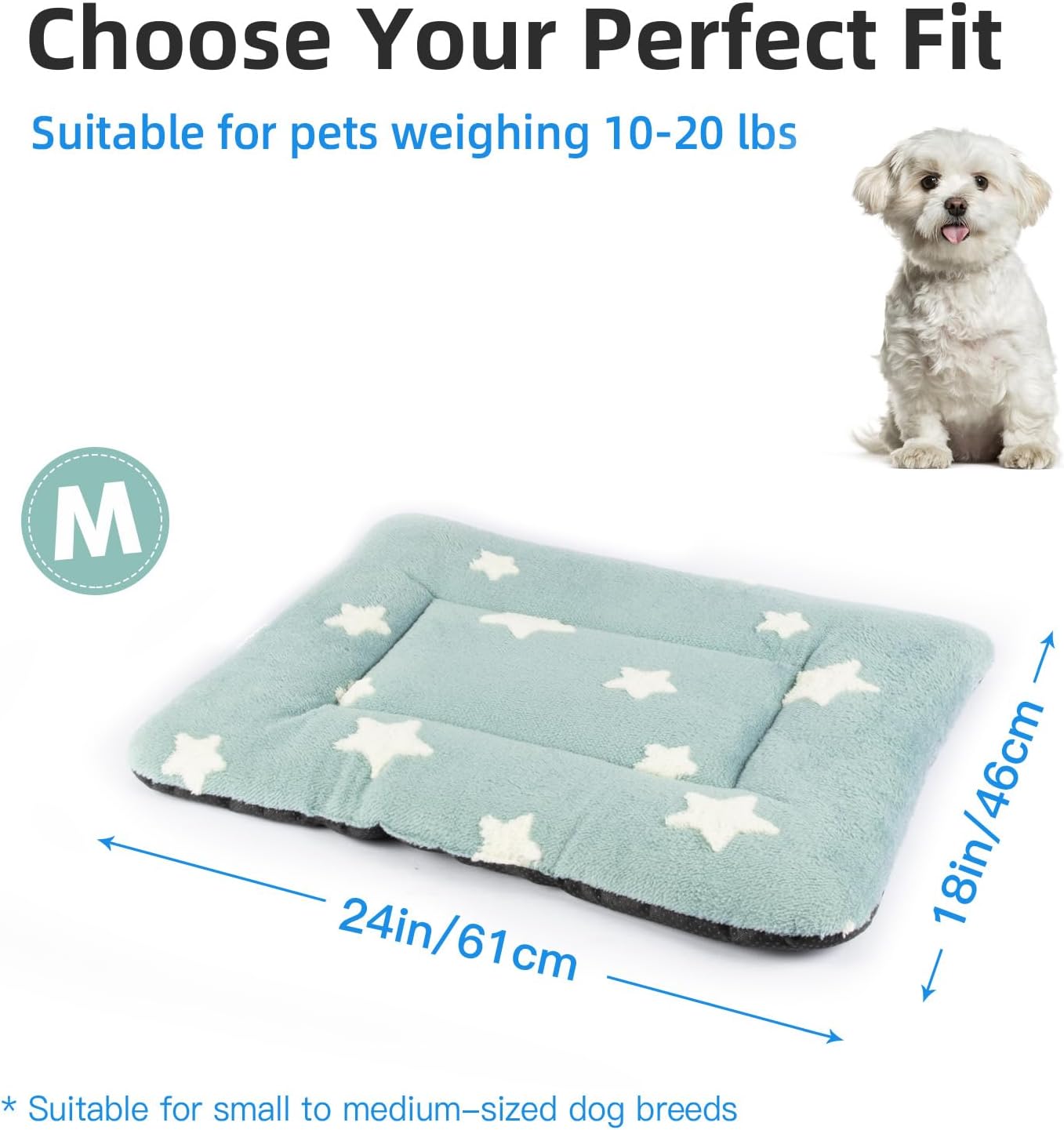 Mora Pets Dog Crate Pad Kennel Bed Crate Mat for Small Dogs Washable Cute Star Pet Bed for Dog Cage Ultra Soft Flat Puppy Cat Kitten Pillow Cushion for Sleeping Anti-Slip Blue 24 x 18