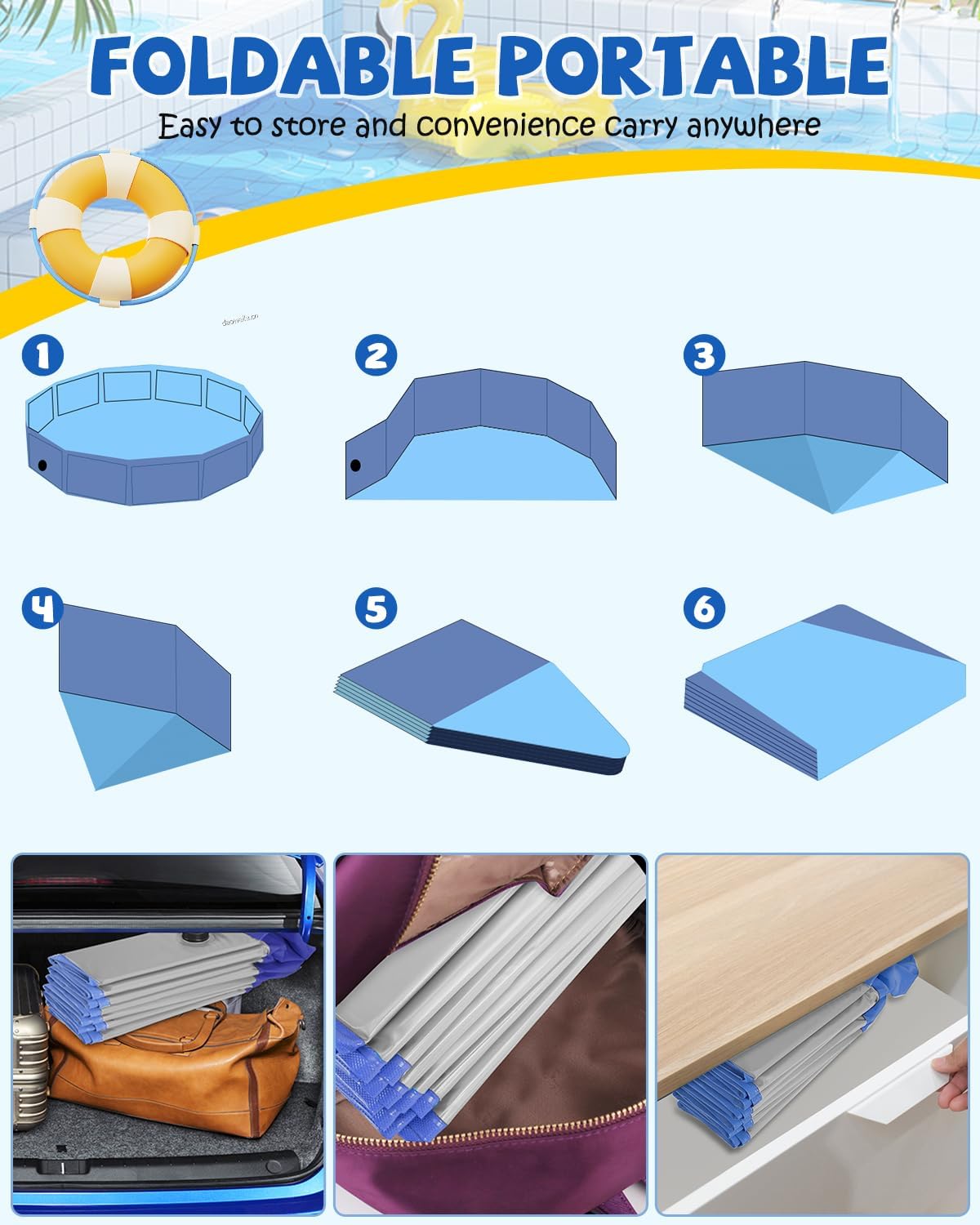 Portable Dog Pool PVC Pet Swimming Hard Plastic Pool Bathtub Collapsible Dog Poo for Pets to Swim and Bath (XL-63"x 12" Light Grey)