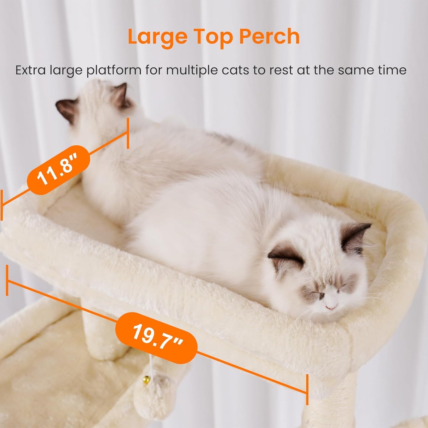 Heybly Tall Cat Tree, 78-inch Multi-Level Cat Tower for Indoor Cats, 2 Widened Plush Perches Cat Condo with Scratching Board and Big Caves, Beige HCT033M