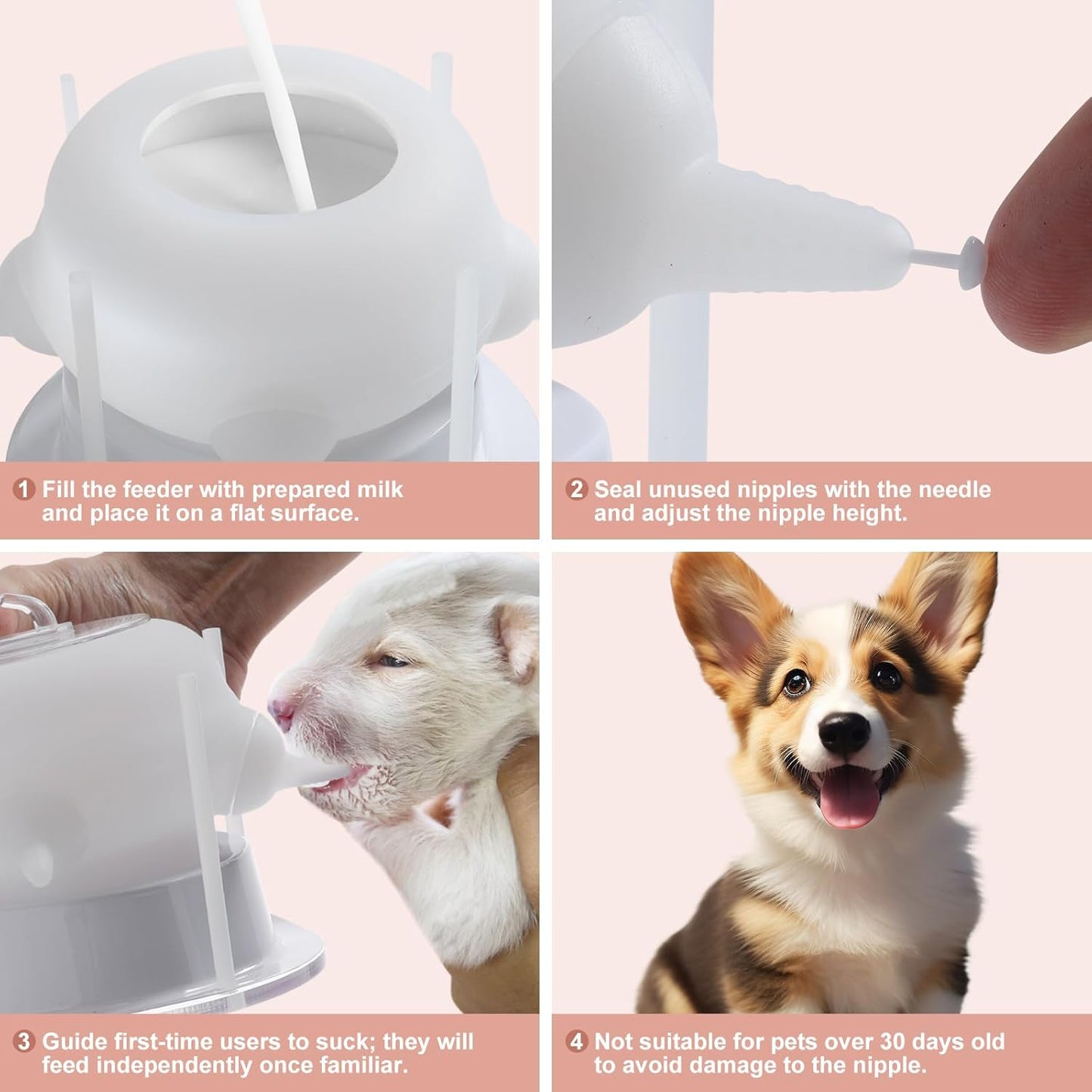 Nursing Nipple for Kittens, Nursing Nipple with 4 Adjustable Detachable Nipples – Perfect Replacement for Nursing Bottles, Puppy Feeder for Newborn Kittens & Puppies, 200ml Capacity(White)