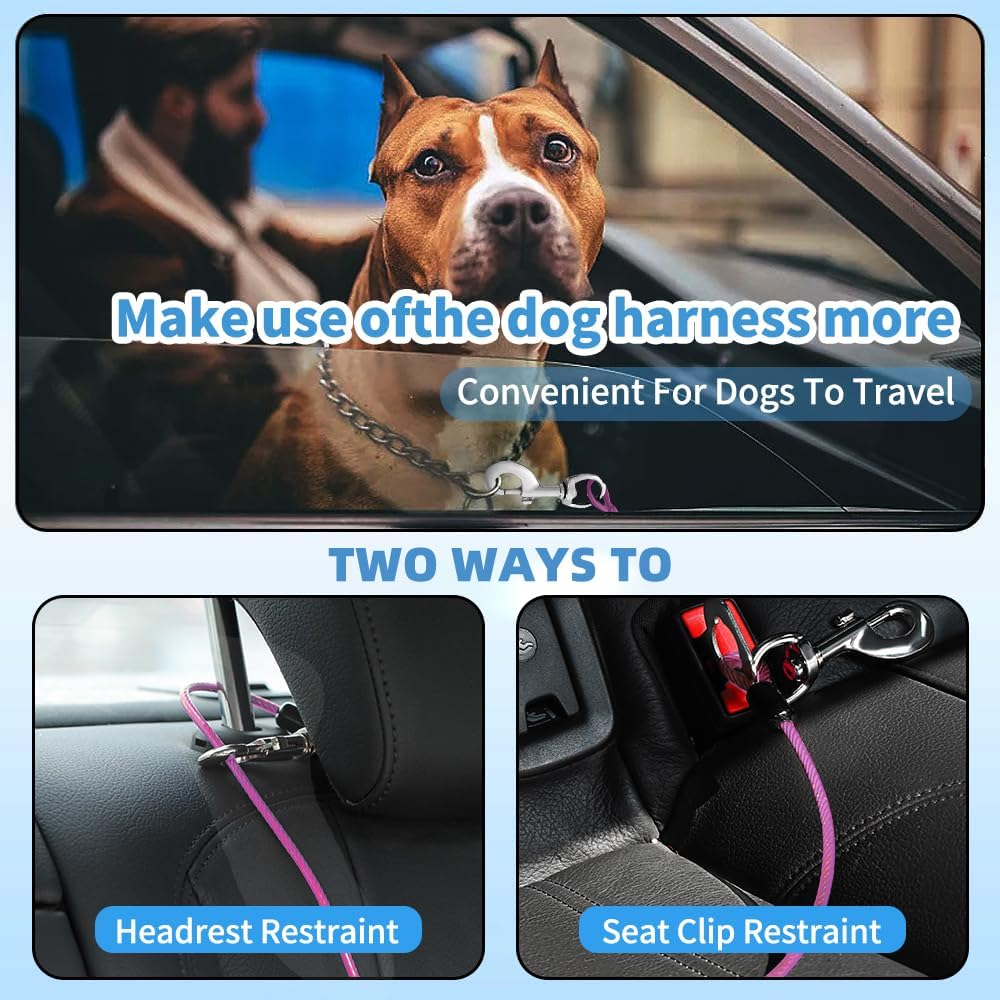 Dog Seat Belt Harness for Car,Dog Seatbelt of Coated Wire Leash Safety Restraint,No Chew Tether Cable Vehicle,Double Clips & Latch(Purple, 16 inch/40 CM)