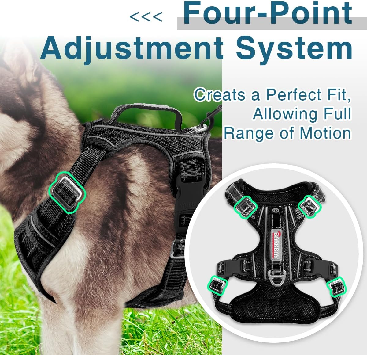 BARKBAY Dog Harness No Pull with ID Tag Pocket - Heavy Duty, Reflective, Easy Control for Large Dogs(Black,XL)