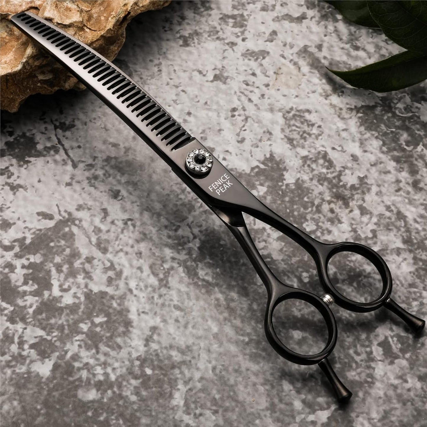 Fenice Peak Professional Dog Grooming Scissors Pet Curved Chunker Shears 7.0'' Extremely Sharp Blades 440C Steel Thinning Scissors Durable Smooth Motion & Fine Cut for Dogs and Cats(Black)
