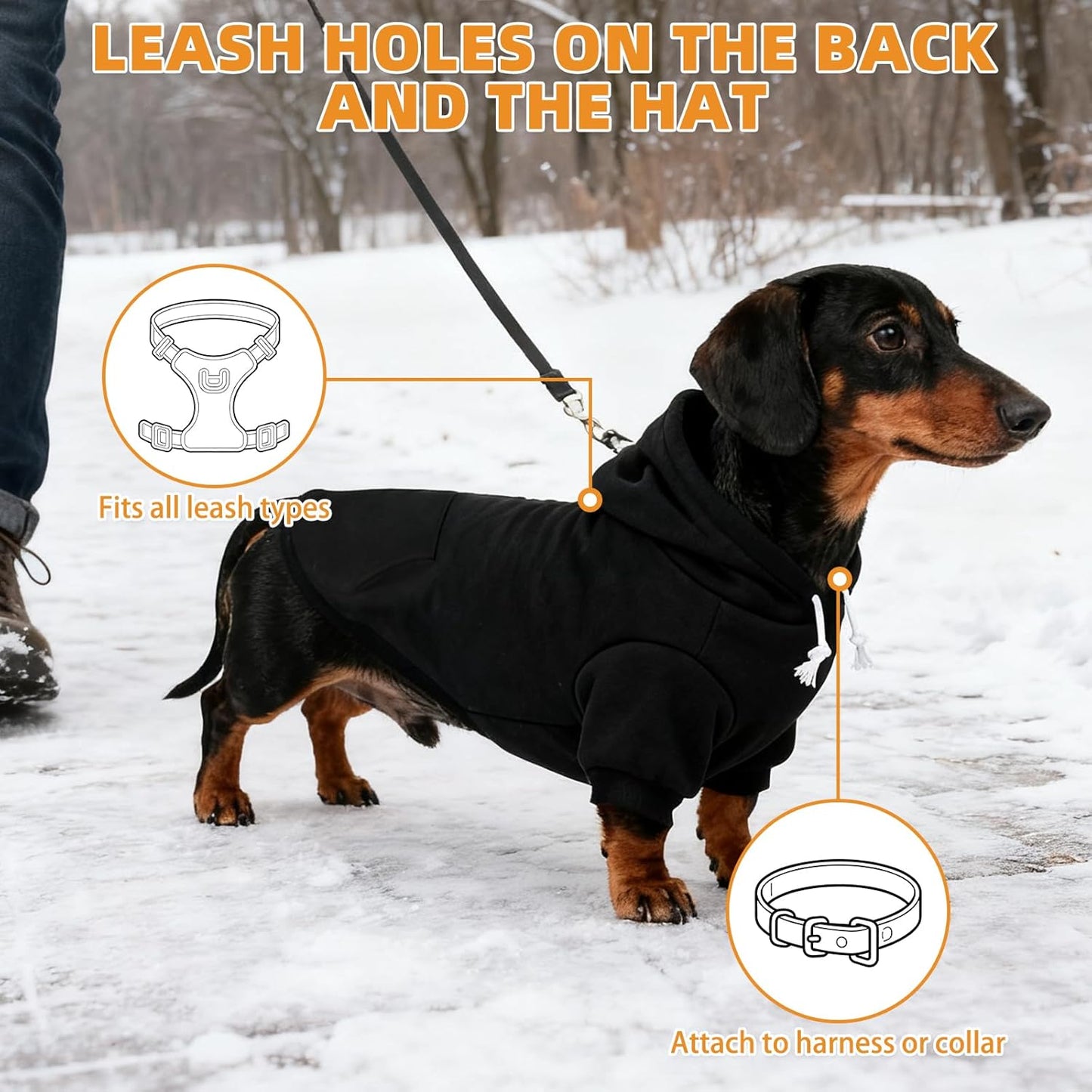 KOOLTAIL Dachshund Dog Hoodie - Soft and Warm Dogs Hoodie Sweater with Leash Hole and Pocket, Pet Winter Coat, Cold Weather Clothes Sweatshirt for Small Medium Large Dogs Puppy Cat Boys Girls L