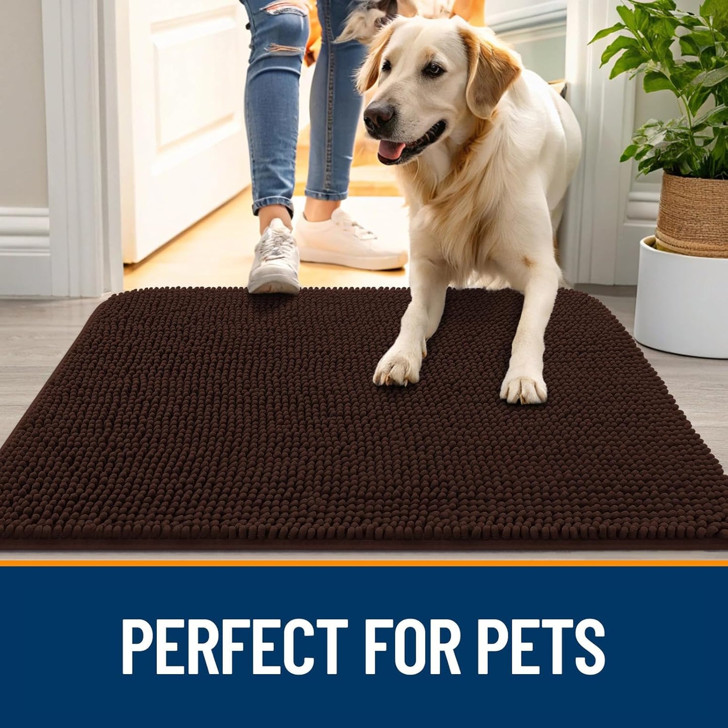 OLANLY Dog Door Mat for Muddy Paws 59x32, Absorbs Moisture and Dirt, Absorbent Non-Slip Washable Doormat, Quick Dry Chenille Mud Mat for Dogs, Entry Indoor Entryway Carpet for Inside Floor, Brown