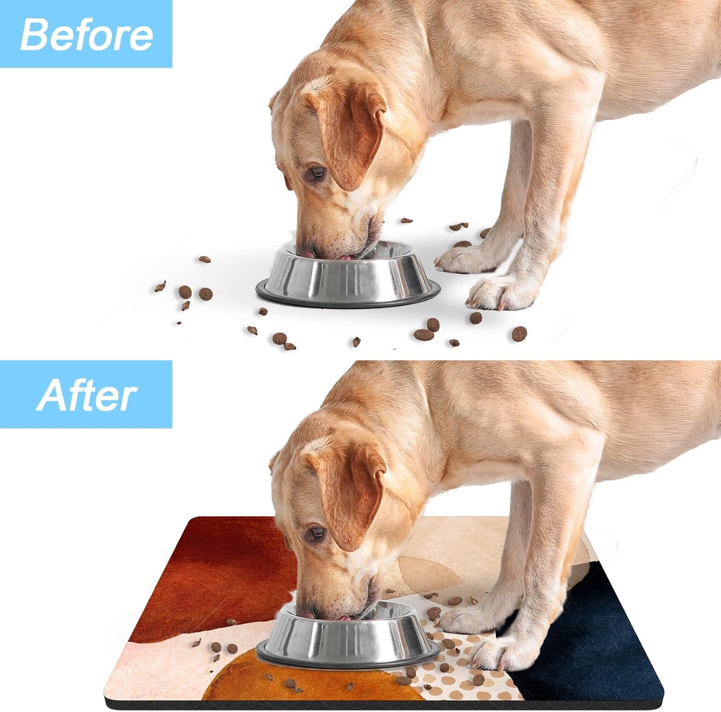 Rnivvi Dog Food Mat, 12" x 19" Absorbent Dog Cat Bowl Mat for Food and Water, Cute Anti-Slip Rubber Pet Feeding Rug Protect Floors, Puppy Placemat for Feeding & Watering Supplies, Abstract Stones