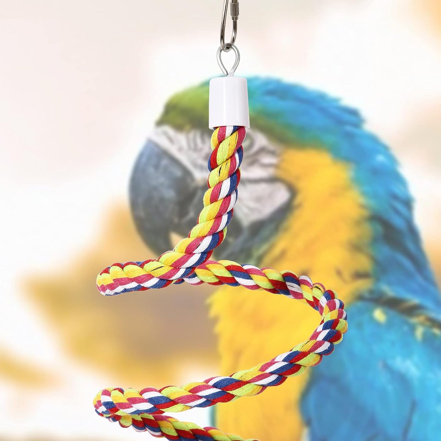 2Pcs 63'' Bird Rope Perches Birdcage Swing Toys 100% Cotton Natural Bird Perch Peck/Chewing with Bell Climbing Standing Bungee Parrot Toys for Small to Regular Size Parrot Cockatiel Birds