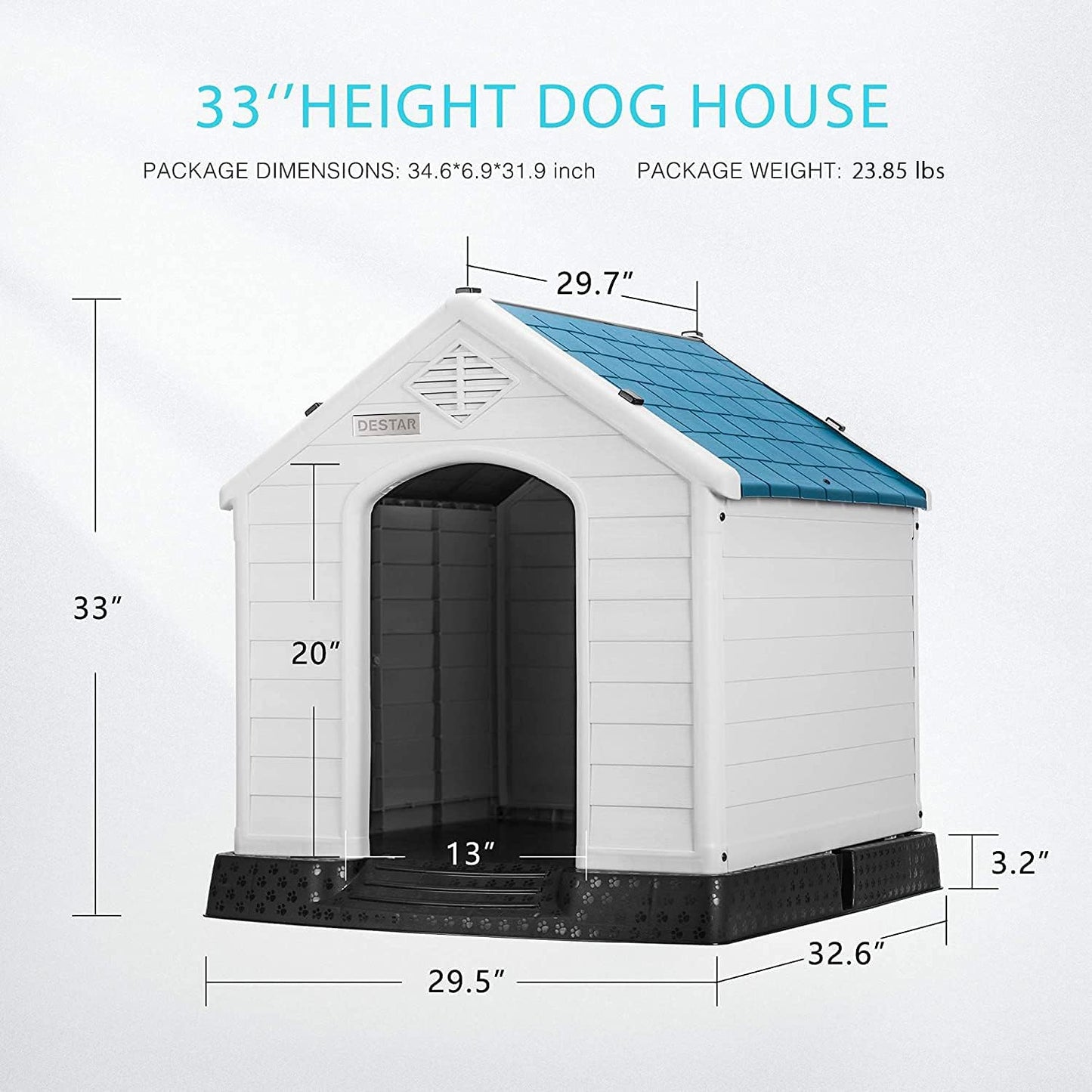 DEStar Durable Waterproof Plastic Pet Dog House Indoor Outdoor Puppy Shelter Kennel with Air Vents and Elevated Floor (Large - 33" Height)