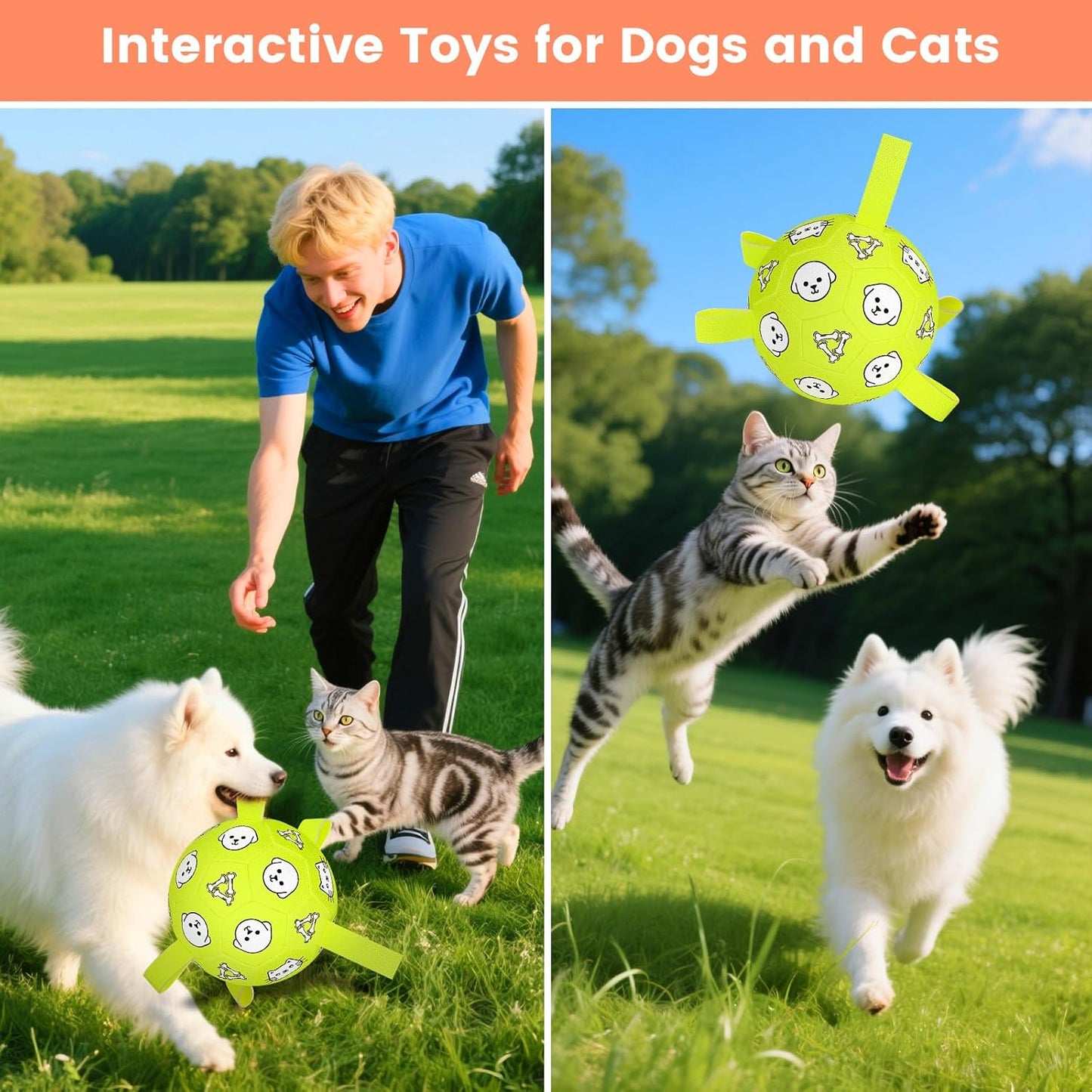 Dog Toys, Durable Dog Soccer Ball with Straps, Interactive Dog Toys, Water Fetch Ball for Tug of War, Puppy Toys for Indoor/Outdoor โ Fun Dog Birthday Gift for Small & Medium Dogs, 6 Inch