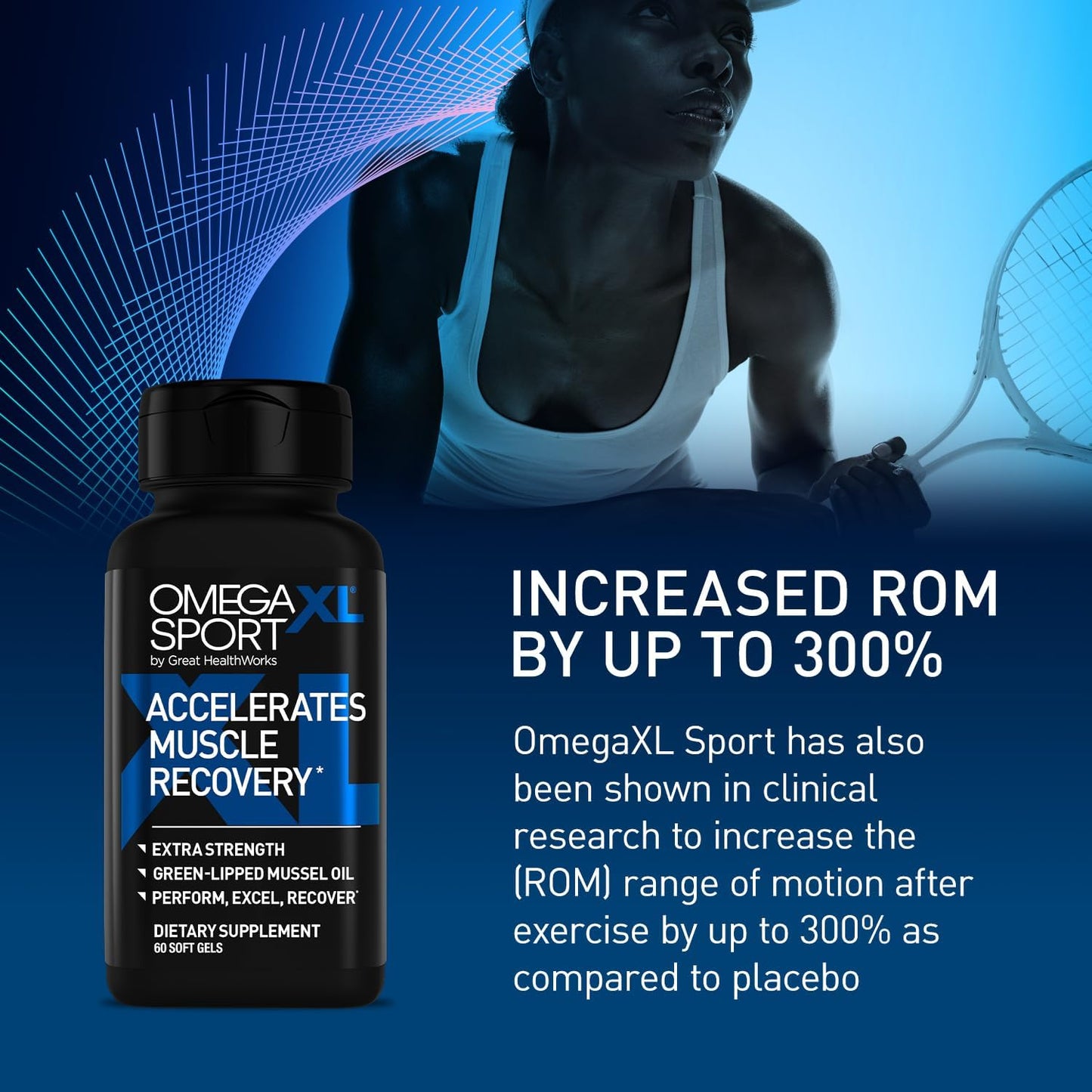 OmegaXL Sport Extra Strength Muscle Recovery Supplement and Respiratory Support Supplement - Improves DOMS and ROM, Clinically Supported Green-Lipped Mussel Oil (60 Softgels)