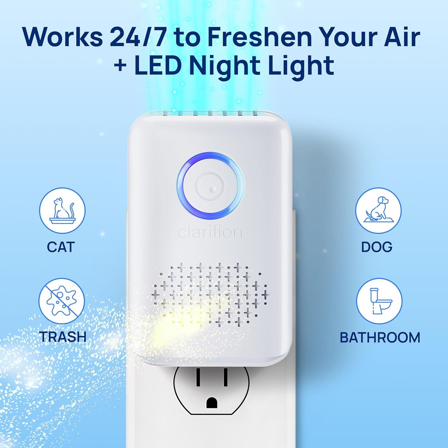 Clarifion ODRx - UV-C Cat Odor Deodorizer & Eliminator, Removes Cat Pee Smell, Filterless, Quiet, Compact Air Freshener for Bedrooms, Living Rooms, Litter Box Areas, Eliminates Ammonia Odors