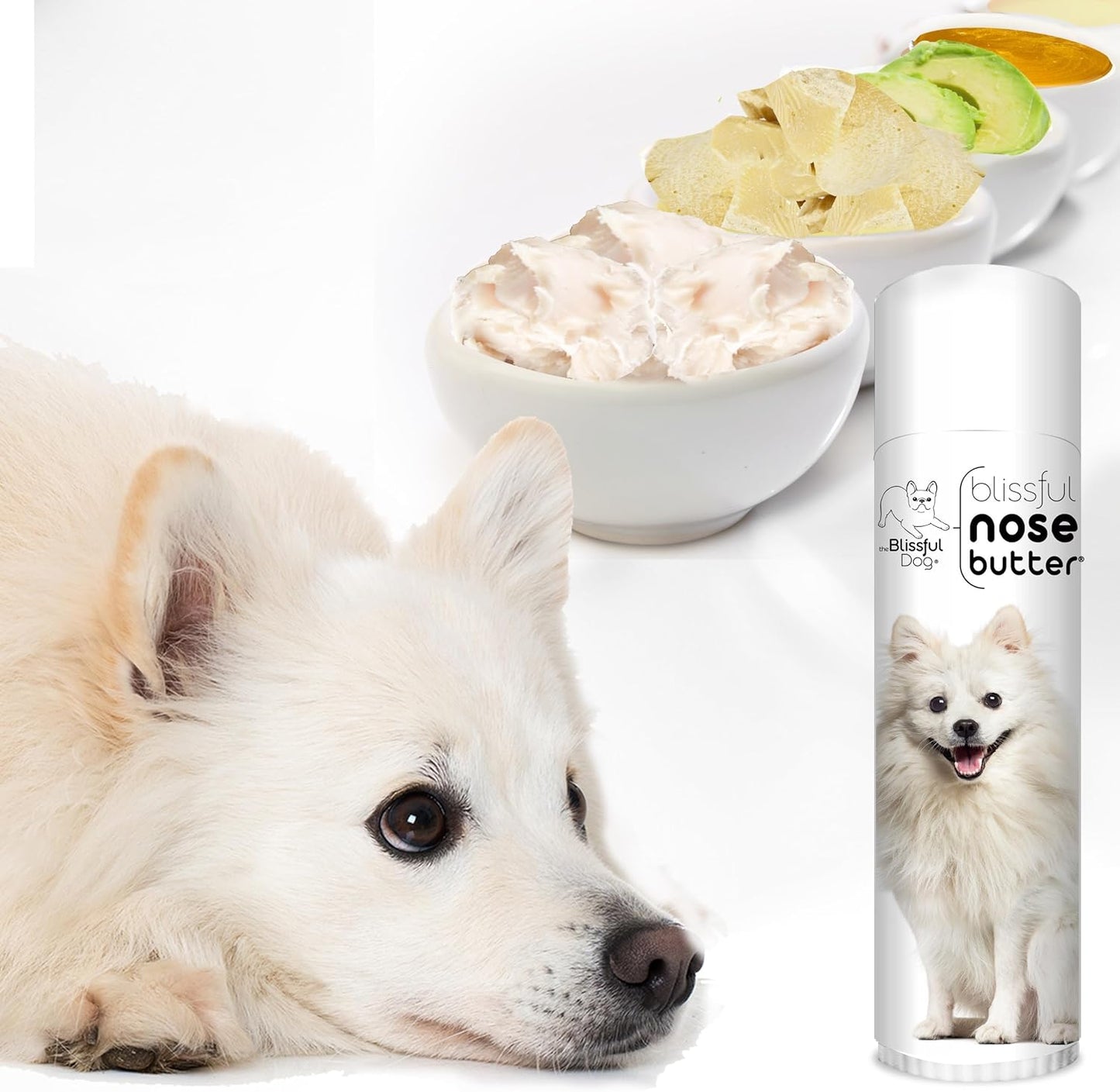The Blissful Dog American Eskimo Nose Butter for Dry, Cracked Skin, Lick-Safe Dog Nose Balm with Moisturizing Shea Butter, Almond, Olive, and Essential Oils, Pet Supplies, Uncented, 0.50 oz.