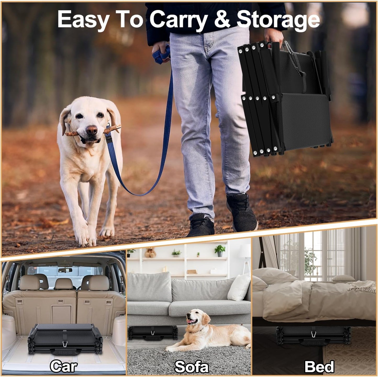 Extra Wide 5 Steps Dog Stairs for Large Dogs, Foldable Dog Ramp for Car with Non-Slip Surface, Lightweight Dog Stairs for Cars, Dog Steps for Cars, SUV, High Beds, Truck, Supports up to 250 lbs