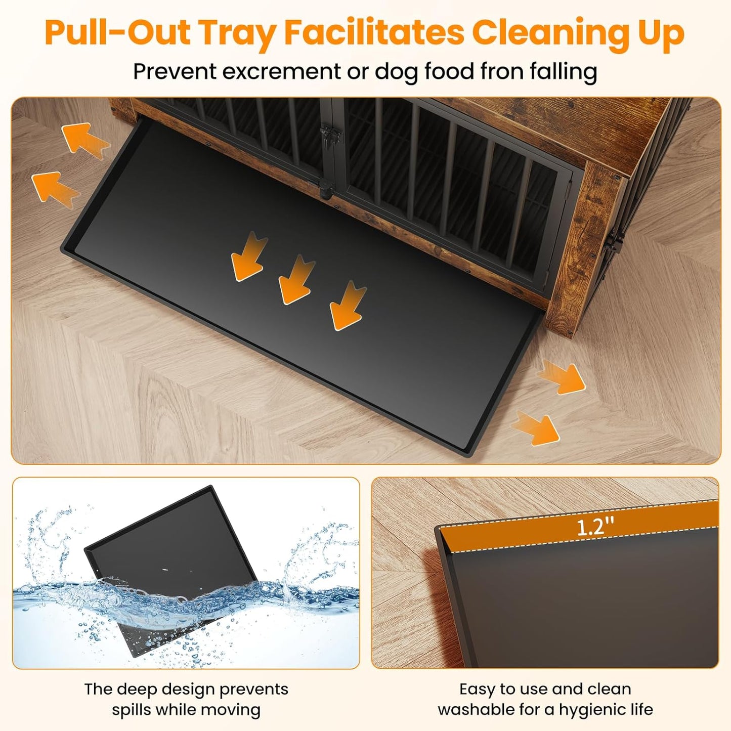 Dog Crate Furniture, Dog Crate End Table for Medium and Large Dogs,Wooden Cage Kennel Furniture Indoor, Modern Dog Crate with Multi-Purpose Removable Tray, Double-Doors Dog Furniture