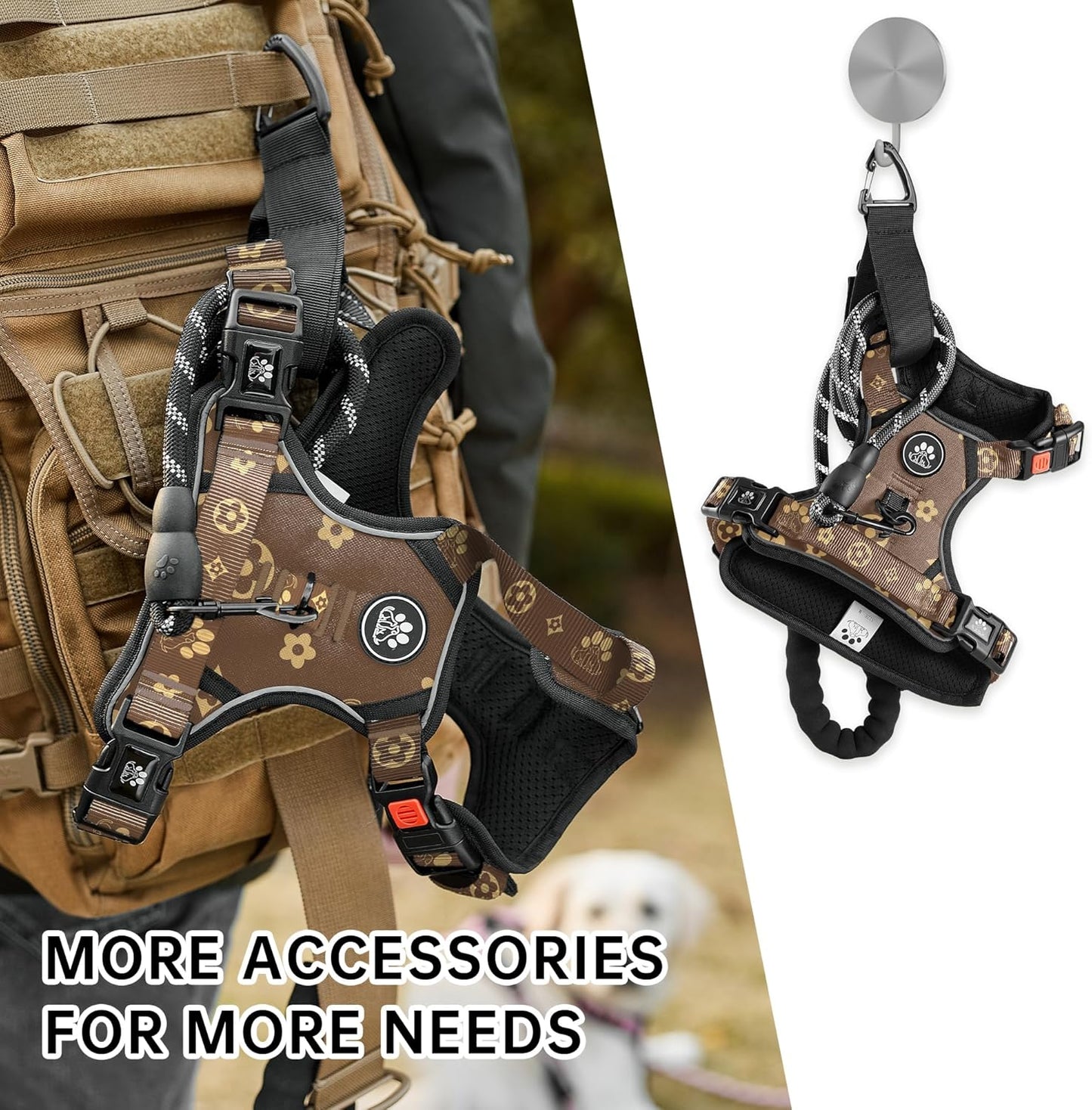 NESTROAD No Pull Dog Harness,Adjustable Oxford Dog Vest Harness with Leash,Reflective No-Choke Pet Harness with Easy Control Soft Handle for Large Dogs(Large,Dark Brown)