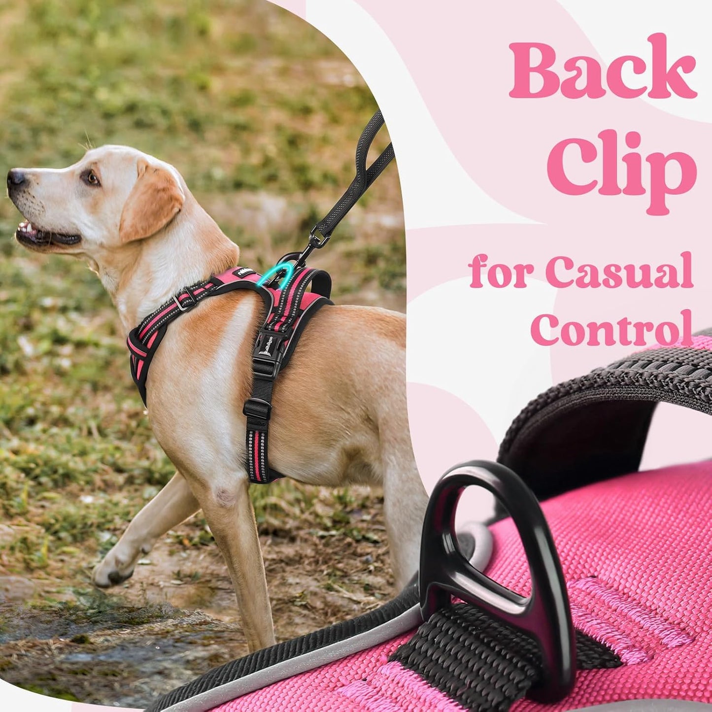 rabbitgoo Dog Harness Small Sized, No Pull Pet Harness with 3 Buckles, Adjustable Soft Padded Vest with Control Handle, Walking Reflective Pet Vest for Small Dogs, Rose Pink, S