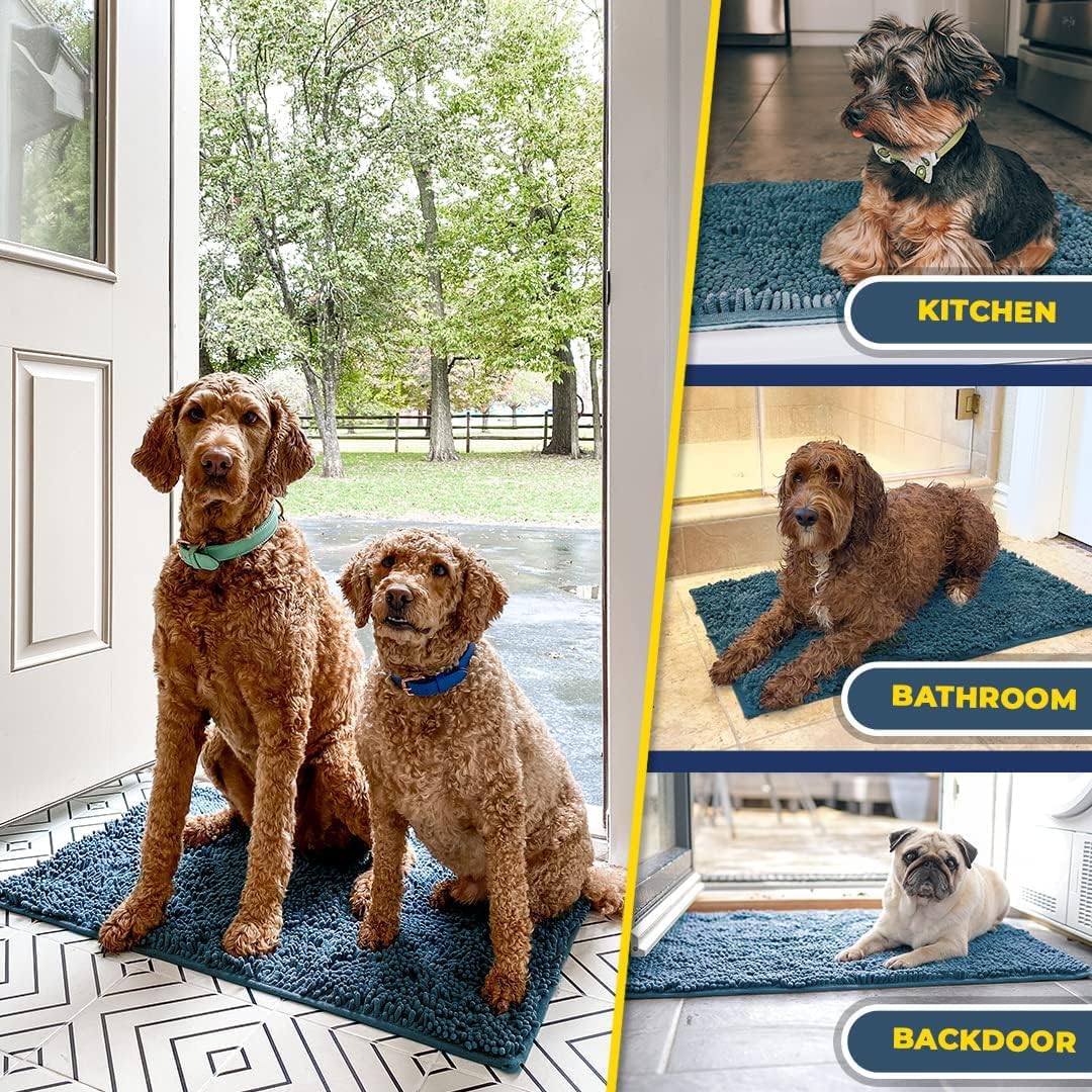 Muddy Mat® Shown on TV – Super Absorbent Door Mat Indoor, Microfiber Quick Dry Chenille Entryway Rug, Non-Slip Front Door Mat, Indoor Mats for Entryway, Machine Washable Pet Rug, Atlantic Blue 36"x60"