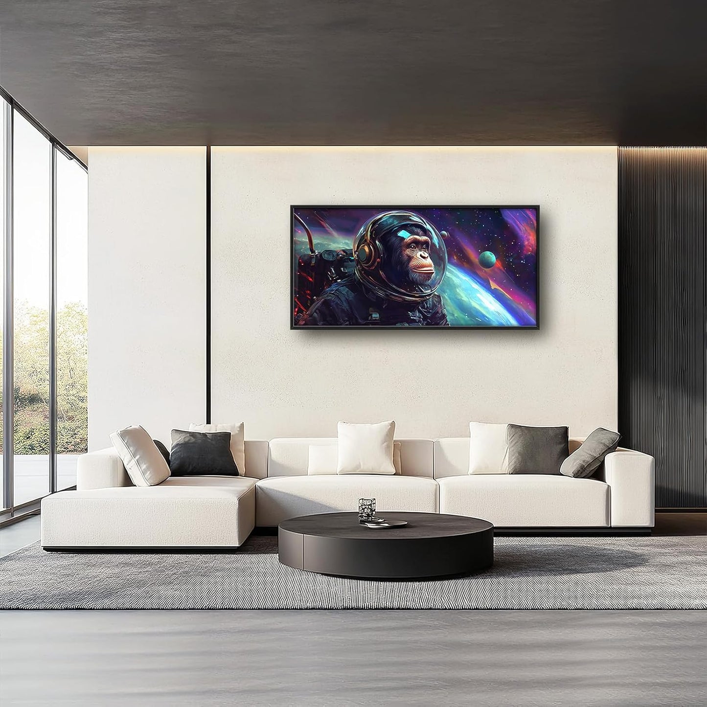 Framed Large Monkey Astronaut Wall Art, Oversized Chimpanzee Spacemen Wall Decor for Living Room, Outer Space Canvas Painting Pictures Modern Artwork for Living Room Bedroom Office 60"x30"