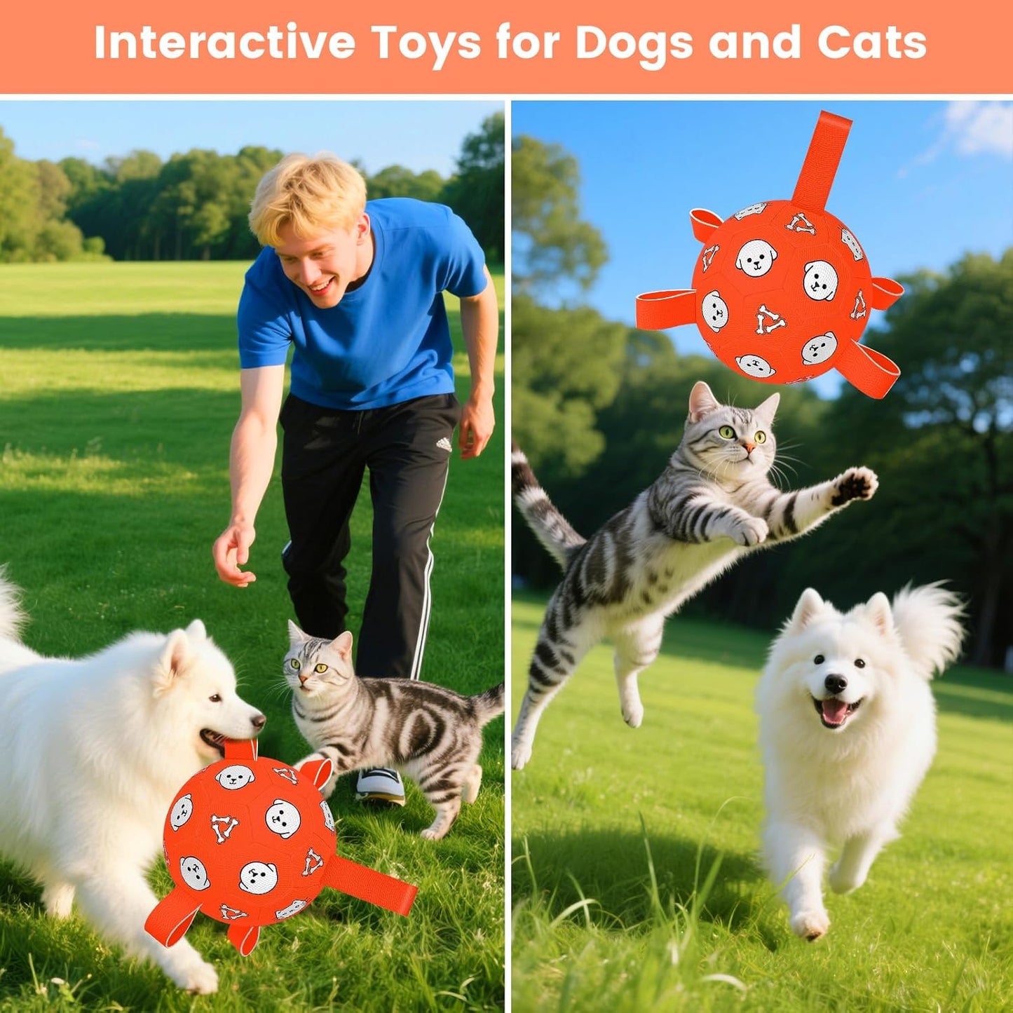 Dog Toys Soccer Ball with Straps, Durable Dog Balls, Interactive Dog Toys for Tug of War, Floating Water Puppy Toys for Indoor/Outdoor โ Fun Dog Birthday Gift for Small Medium Dogs, 6 Inch