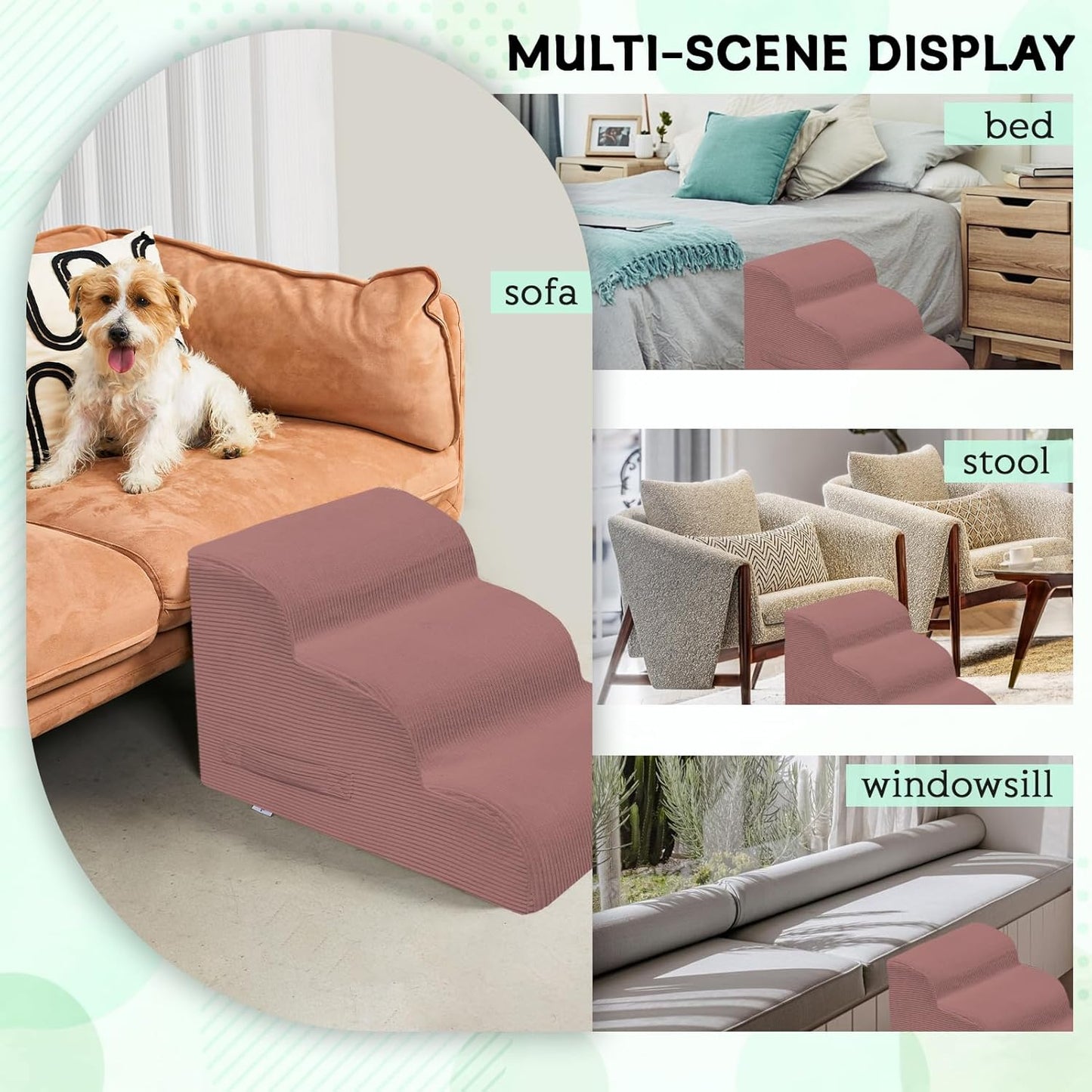 Dog Steps for Small Dogs, 4-Step Pet Ramp Stairs for High Beds and Sofa, Non-Slip Pet Stairs for Small Dogs and Cats, Removable and Easy to Clean Cover, Pink