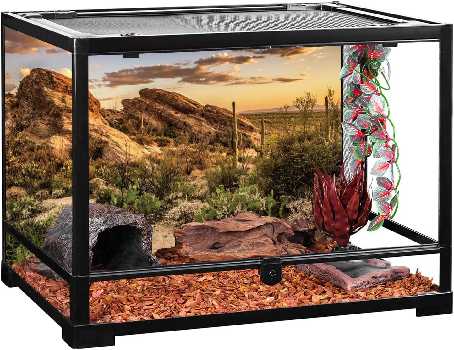 AWERT Reptile Habitat Background Blue Sky Oasis Cactus Sun and Desert Terrarium Background 72x24 inches Durable Polyester Background