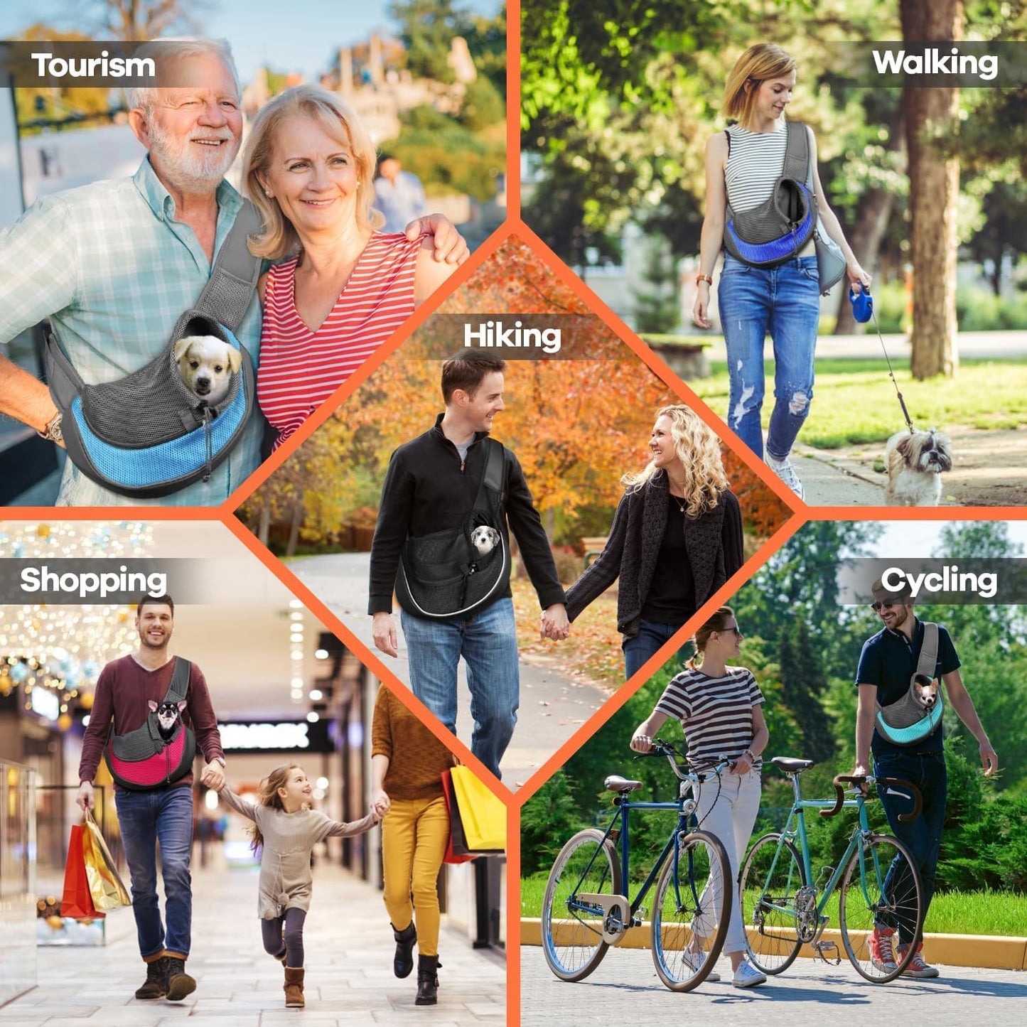 YUDODO Pet Sling Carrier for Small Dogs & Cats – Hands-Free Puppy Carrier with Safety Hook, Large Zipper Pocket, Soft Breathable Mesh, Adjustable Strap & Reflective Strip (Blue 1.0 M)