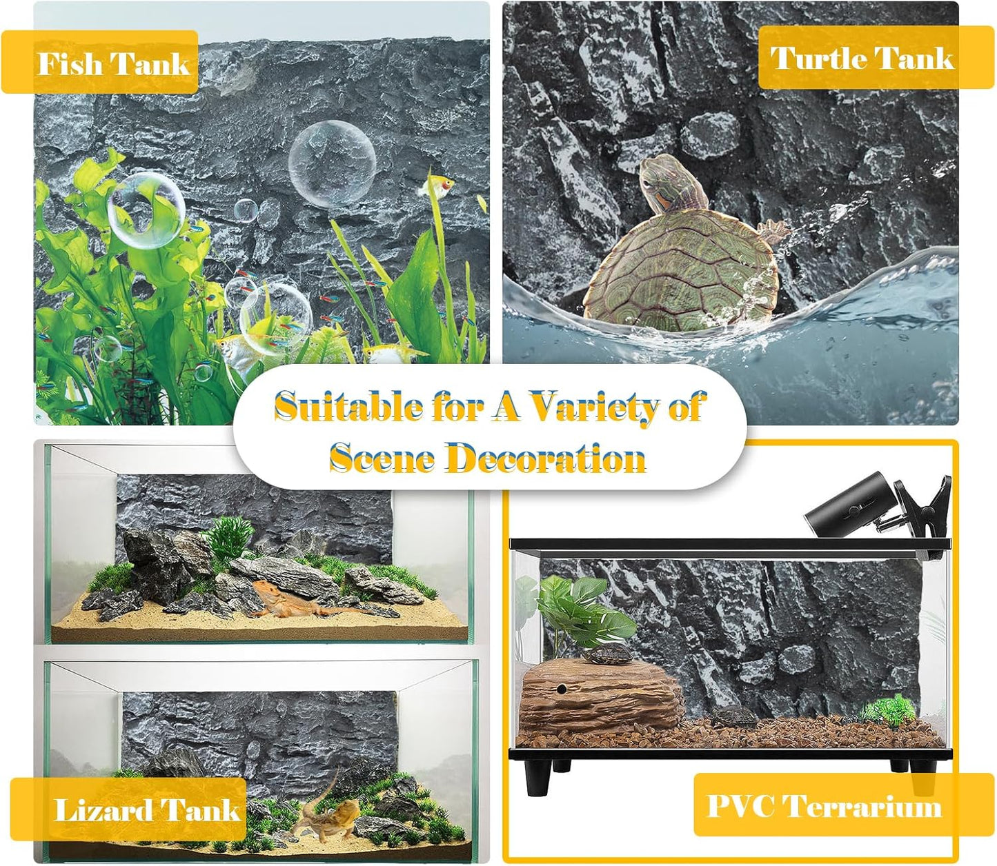 Reptile Tank Background Board Rock Terrarium Cork Background Board 3D Wall Backdrop Aquarium DéCor Backgrounds Amphibian Habitat Decoration for Lizards Leopard Gecko Bearded Dragons Turtle