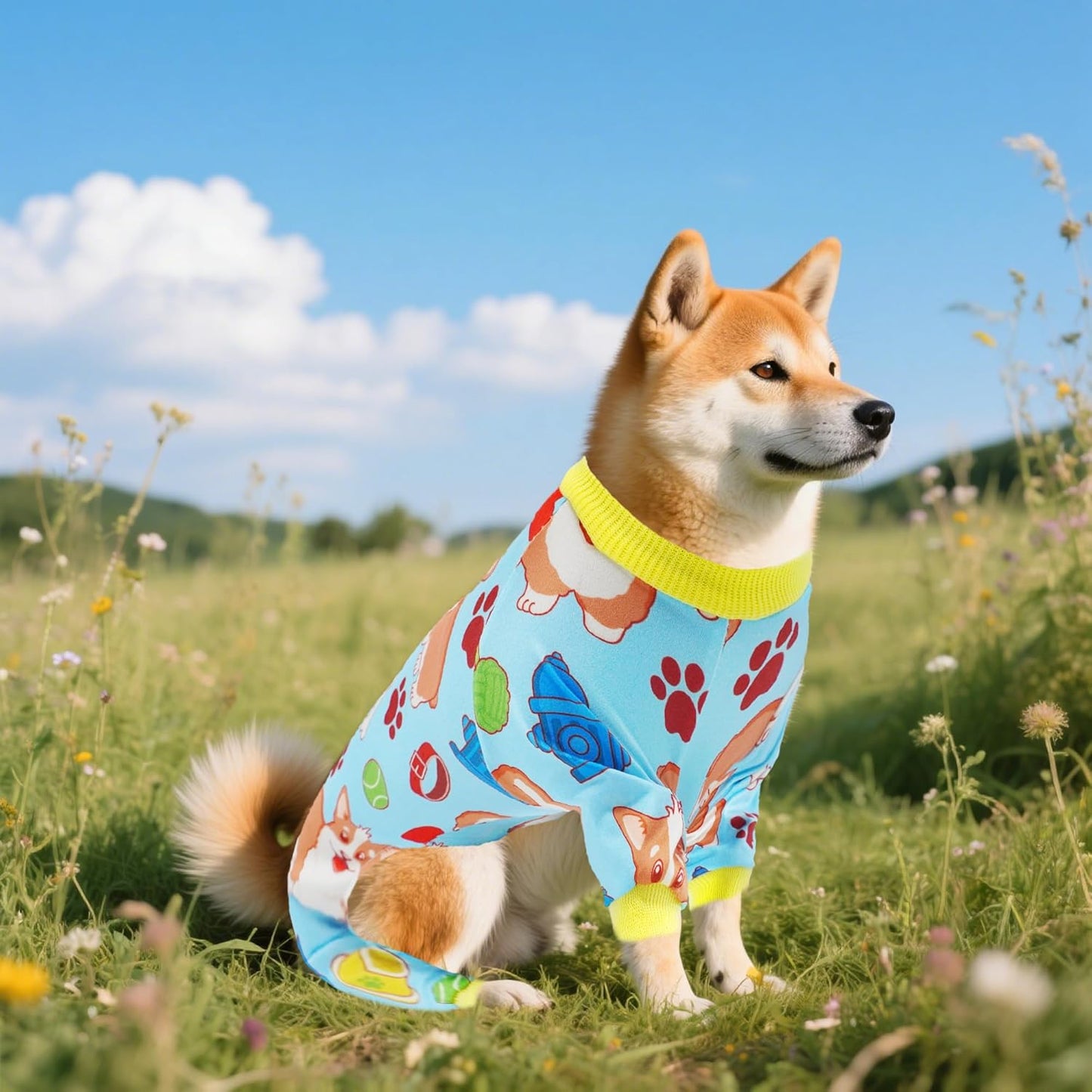 2PCS Dog Pajamas for XXXL Sized Dog Pjs Clothes Puppy Onesies Outfits Pet Jammies Boy Girl Male Female Apparel Soft Strechy Paw Bone Print XXXL