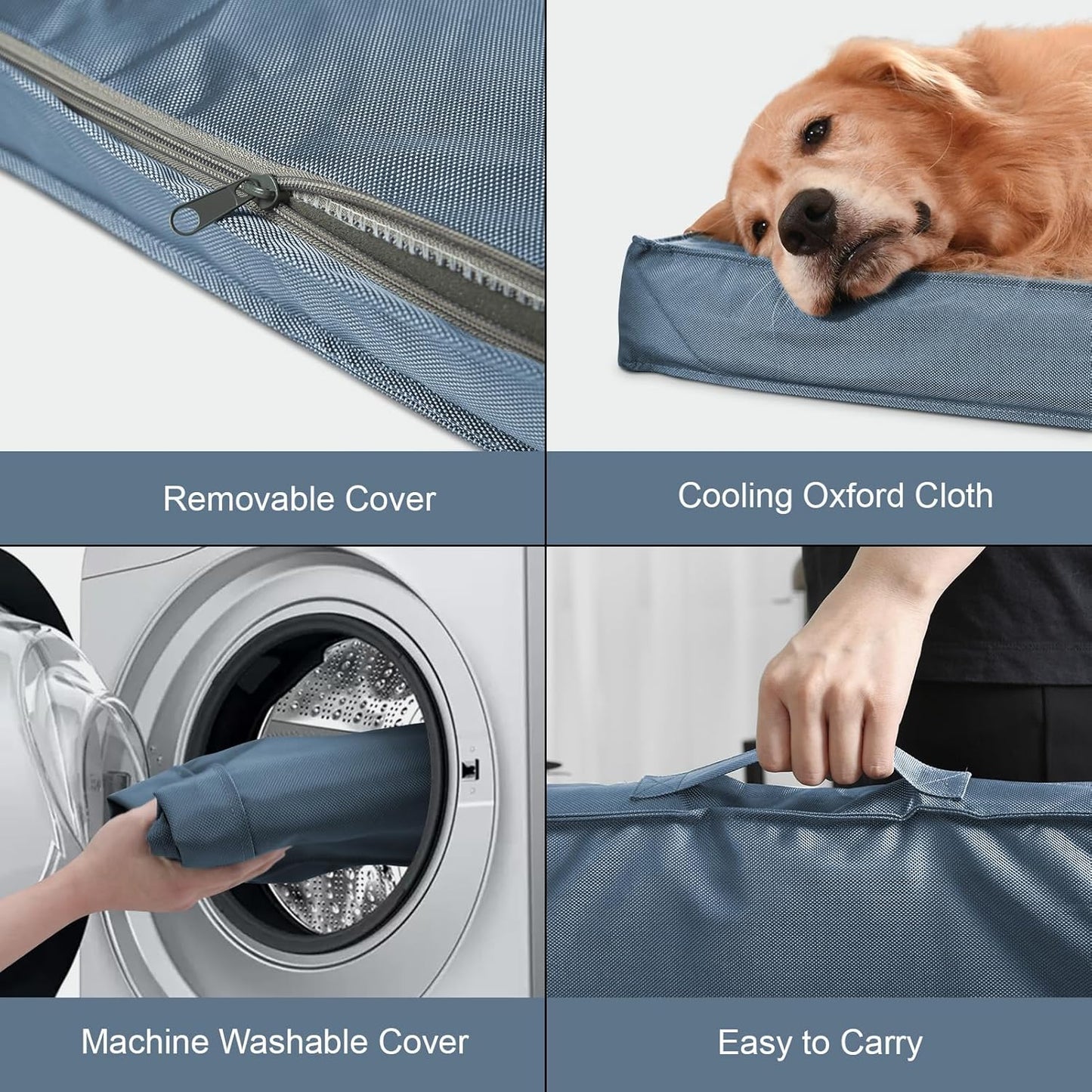 Outdoor Large Dog Bed, Waterproof Dog Bed for Large Dogs, Egg Crate Foam Pet Bed with Removable Washable Oxford Cooling Cover, Blue