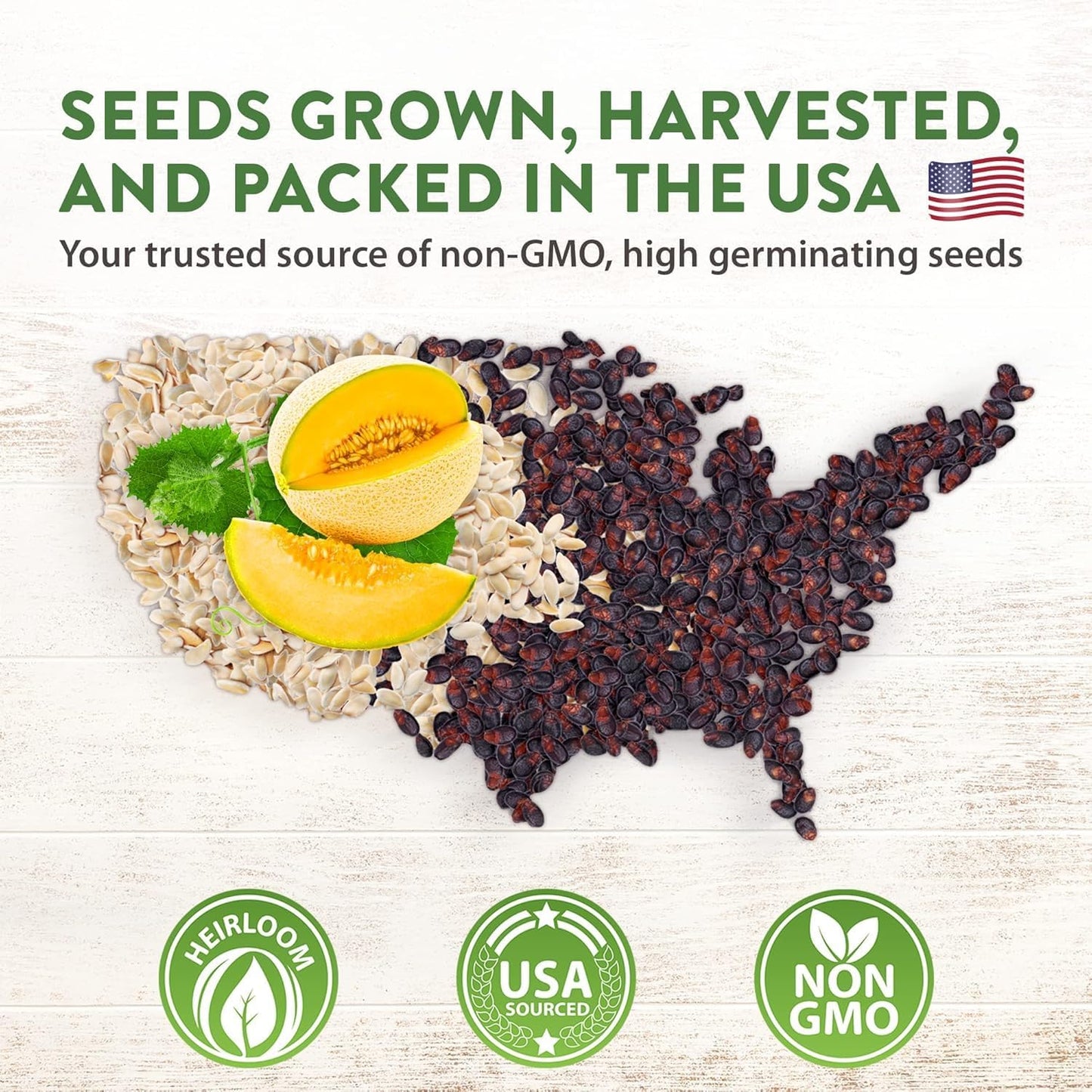 HOME GROWN π¨π¦π π£π₯ππ ππ¨π Melon Seeds Variety Pack 5 π‘π’π‘-ππ π’ Heirloom Vegetable Seeds, Watermelon Cantaloupe Honeydew Sugar Baby & Melon, High Germination for Planting Home Garden Indoors