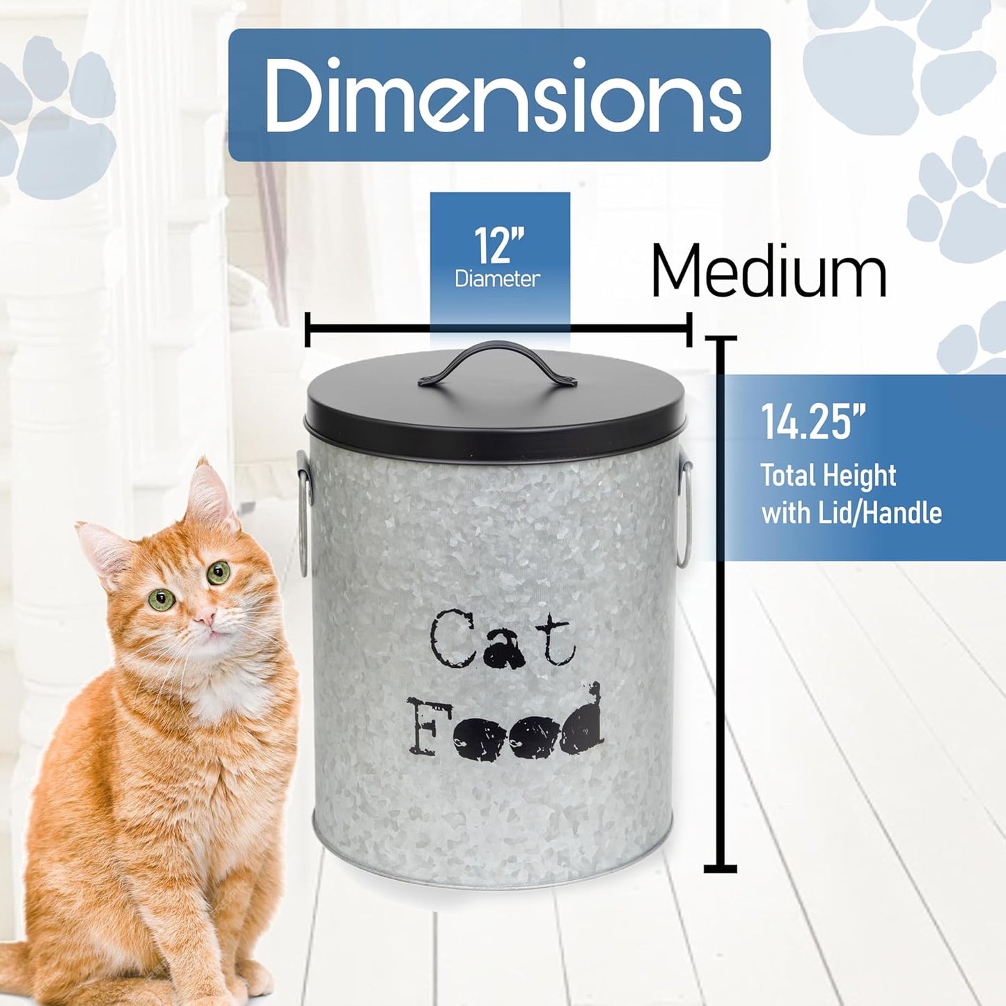 Medium 30lb Cat & Small 20lb Dog Pet Food Storage Canister with Scoop – Durable & Airtight for Freshnesss, Minimalist Design & Recyclable, Medium Metal Container(Combo - Small Dog Bin & Med Cat Bin)
