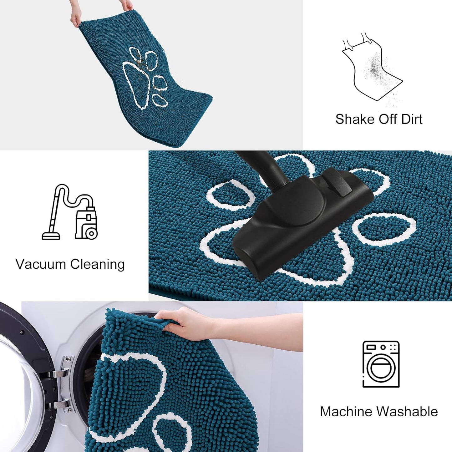 Smiry Dog Door Mat for Muddy Paws, Absorbent Dirt Trapper Non Slip Quick Dry Washable Chenille Mat for Mud Dogs, Entry Rug for Indoor and Outdoor (70x24 Inches, Atlantic Blue)