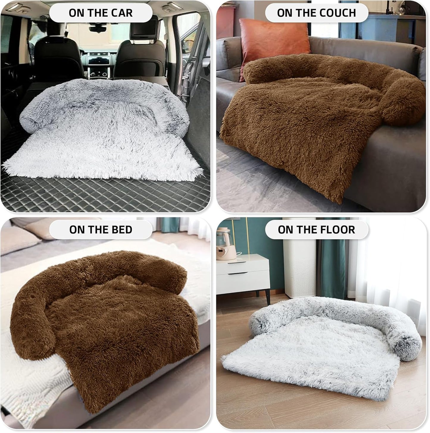 GGIB Calming Dog Bed Fluffy Plush Dog Mat for Furniture Protector with Removable Washable Cover for Large Medium Small Dogs and Cats (Medium, Brown)