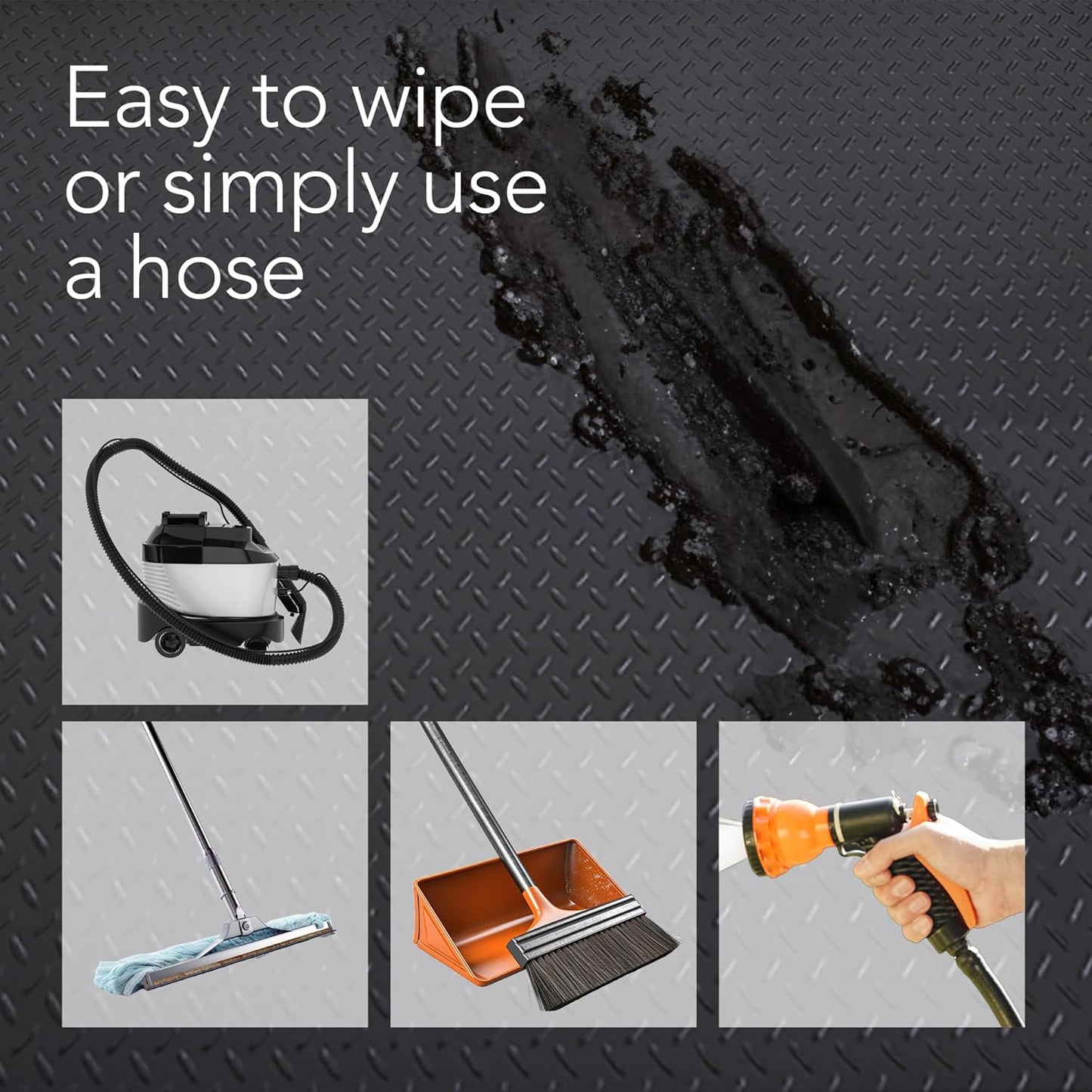 RESILIA Heavy Duty Garage Floor Runner & Protector Mat - Slip Resistant Diamond Plate PVC Mats - Water, Spill, & Stain Resistant, Black (4 feet x 8 feet), Made in The USA