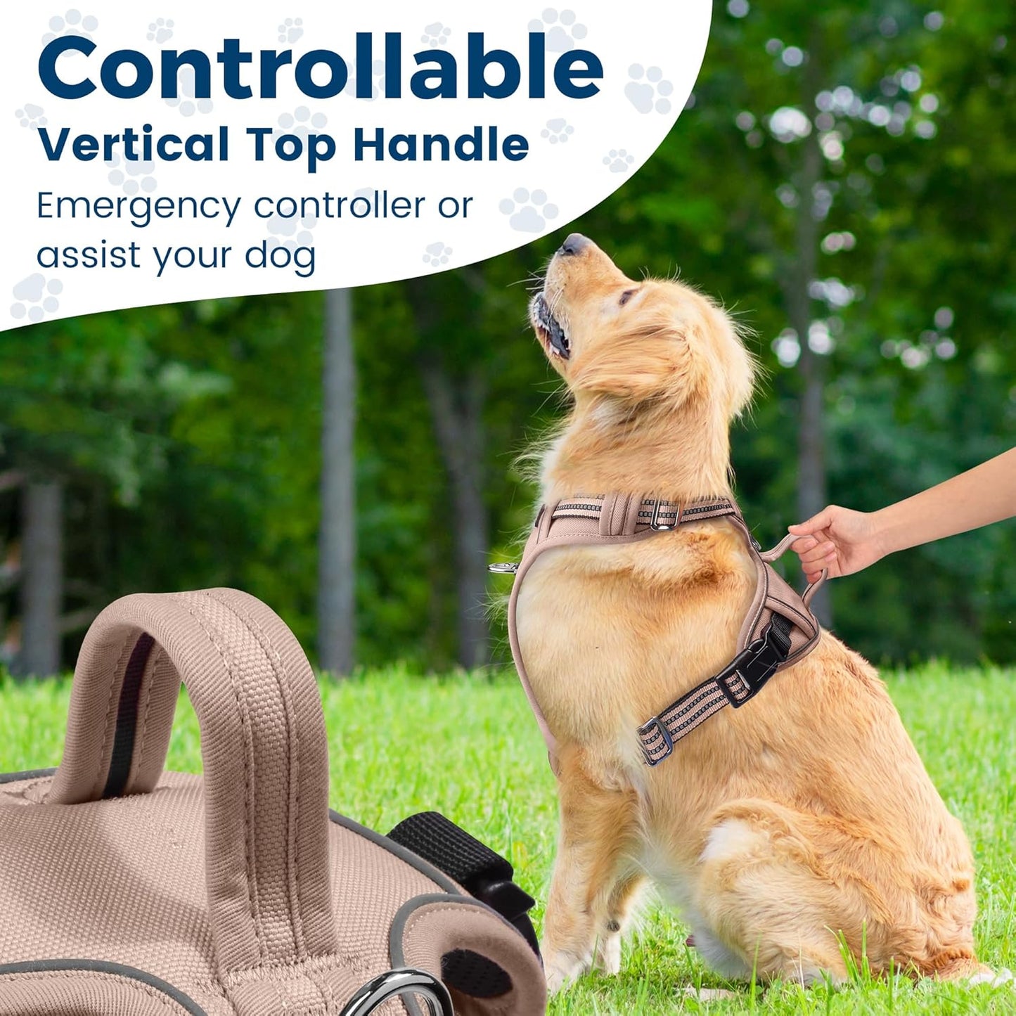 Funfox Dog Harness No Pull, Adjustable Pet Vest Harness, Super Soft Material with Vertical Handle Easy Control, Reflective Night Walking, 2 Leash Clips for Medium Sized Dogs, Brown, M