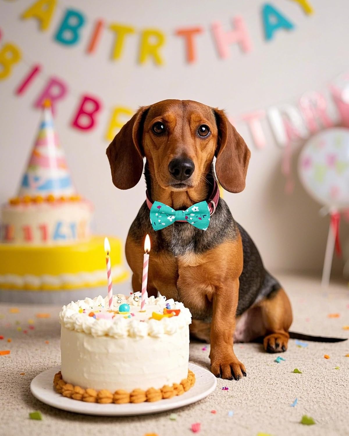 PET SHOW 5 Pack Floral Small Dog Bow Ties Sliding Collar Attachments Puppy Cats Spring Bowties for Medium Dogs Daisy Rose Bowknots Party Holiday Pet Grooming Accessories