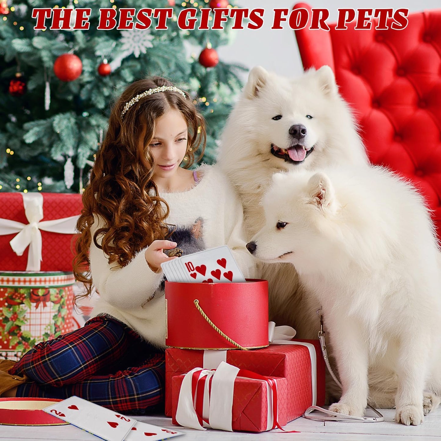 15PCS Funny Poker Dog Toys- Plush Interactive Toys with Crinkle Paper for Small, Medium Puppies- Fun Novelty Play- Cool Stuffed Gifts for Dog Birthday(Red)