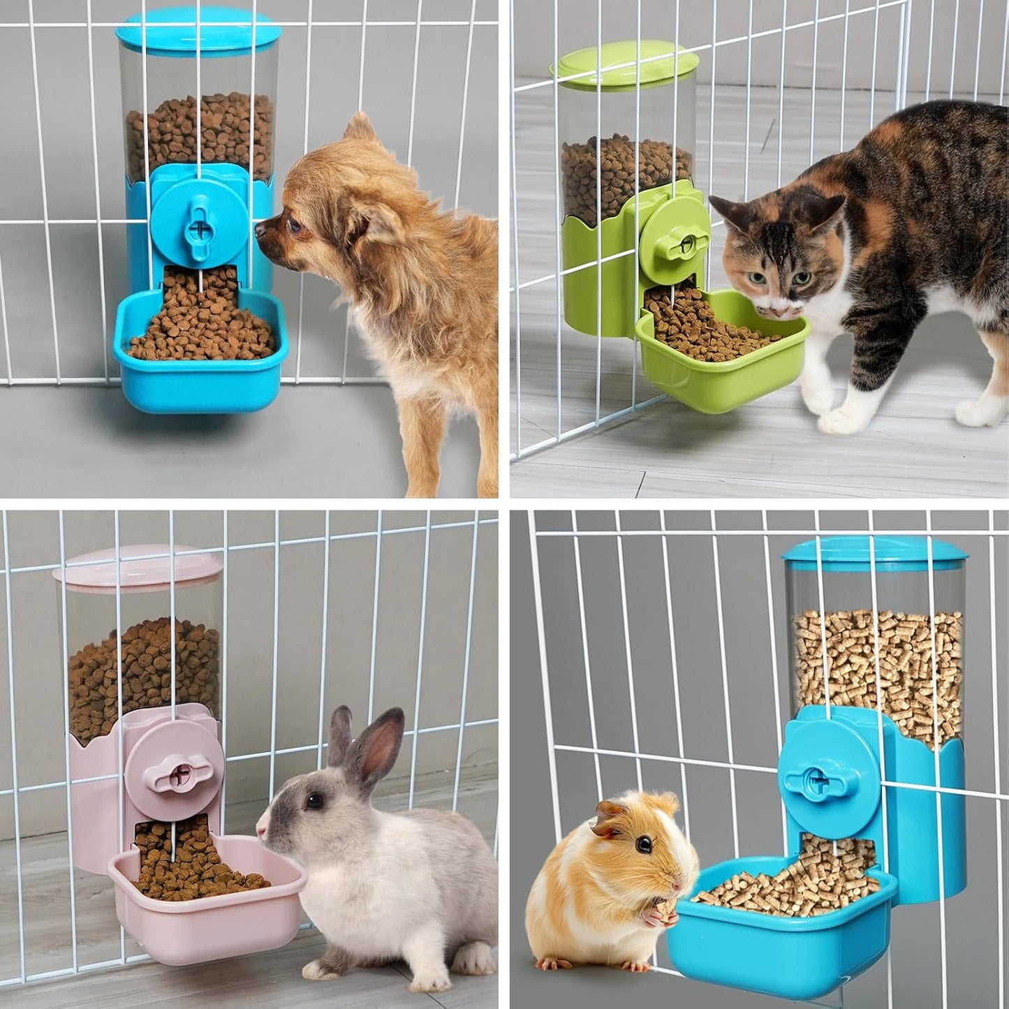 VANNON Small Animal Hanging Automatic Food Dispenser, 35oz Gravity Pet Feeder for Cage, Food Bowl for Rabbit Puppy Cat Ferret Guinea Pig Chinchilla Parrot (Blue)