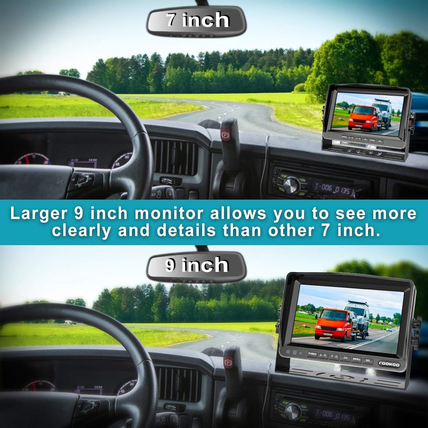 Fookoo Ⅱ HD Backup Camera System Kit, 9" 1080P Reversing Monitor+IP69 Waterproof Rear View Camera, Sharp CCD Chip, 100% Not Wash Up, Truck/Semi Trailer/Box Truck/RV (DY901-Wired)