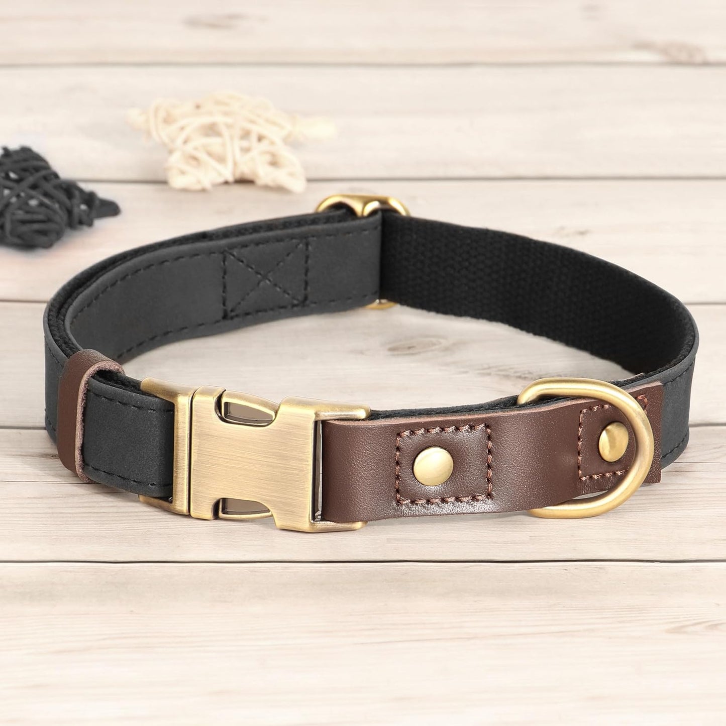 Didog Soft PU Leather Dog Collars for Small Dogs,Classic Adjustable Dog Collars with Quick Release Metal Buckle,Easy Clean and Comfortable with Nylon Lining,Black,S Neck 10-15"