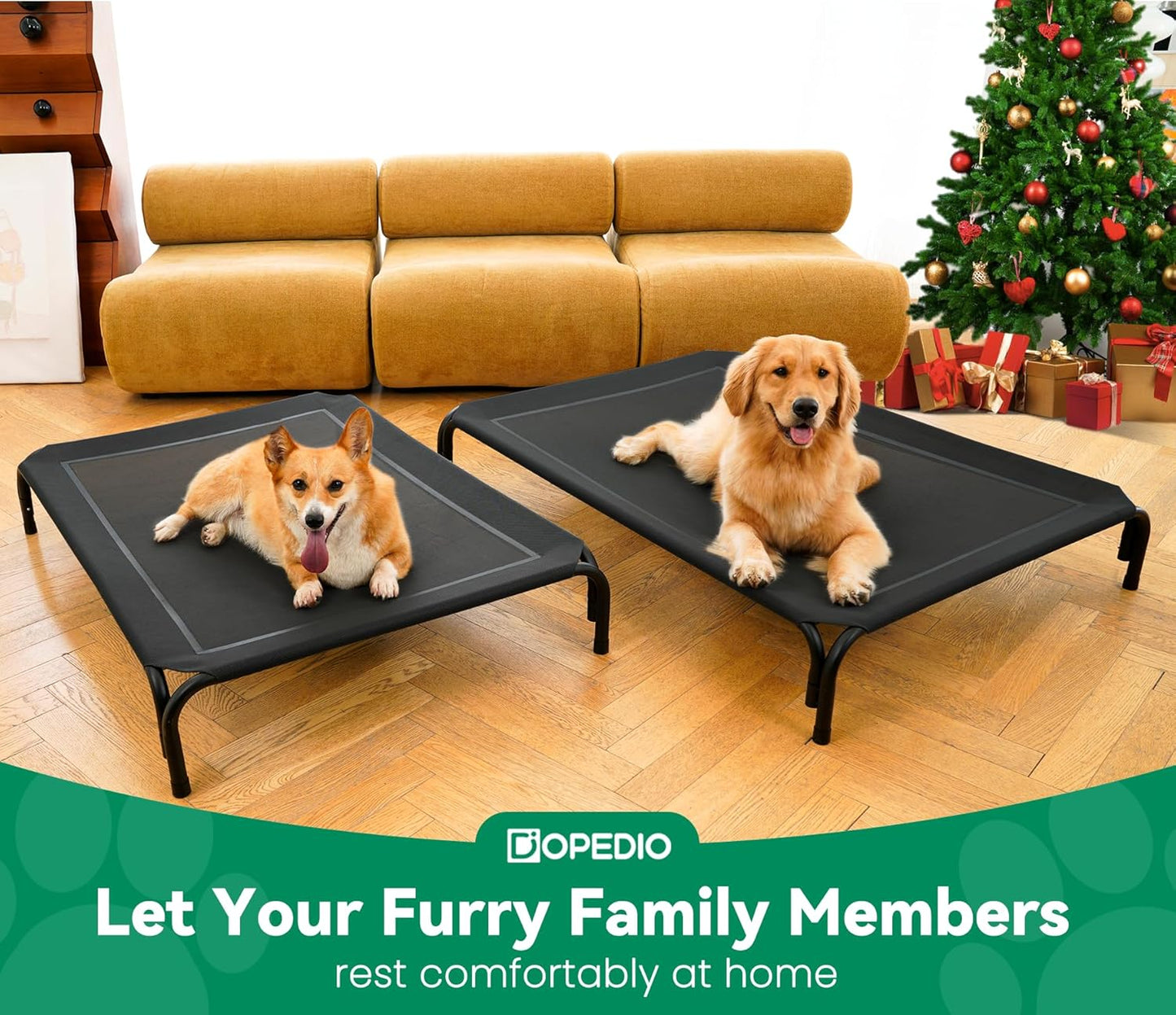 Elevated Dog Bed Raised Outdoor Dog Cot for Extra Large Dogs, Installation Requires No Tools, Frame with Washable Cooling Breathable Mesh Anti-Slip Feet, Indoor Pet Bed, Black, 48.8 Inches